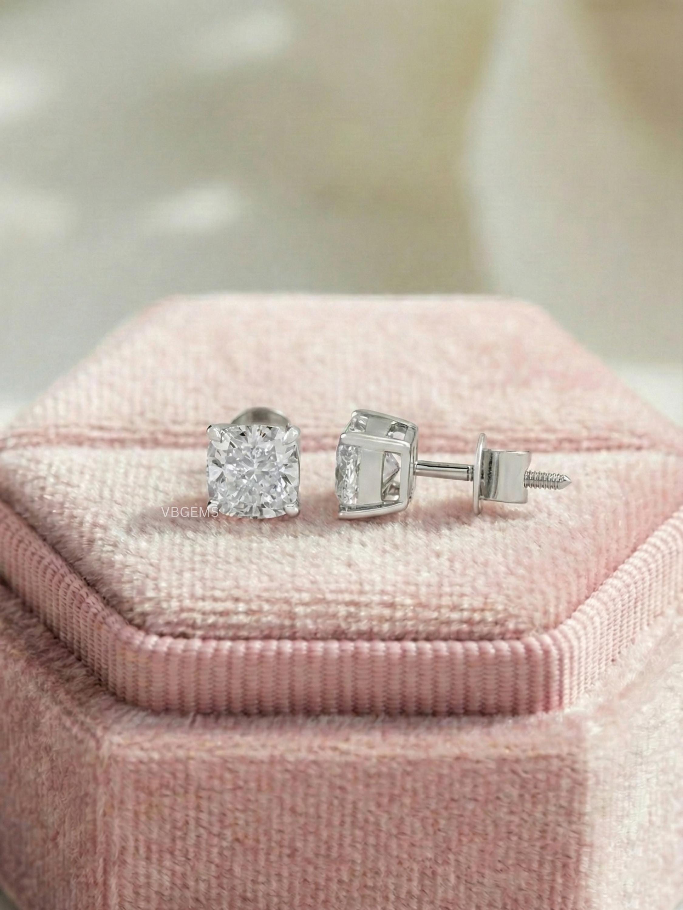 Cushion Cut Lab Grown Diamond Studs Earring