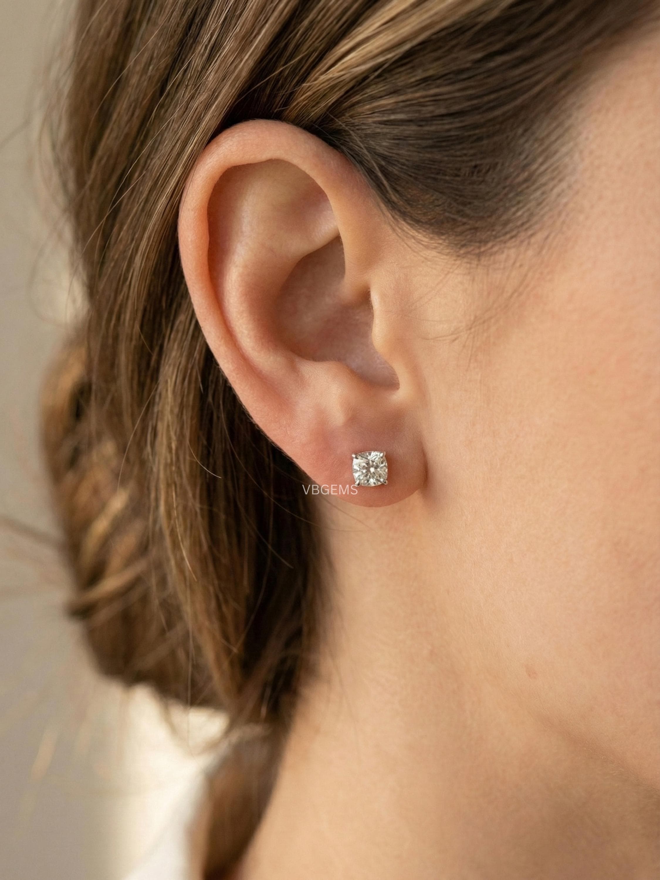 Cushion Cut Lab Grown Diamond Studs Earring