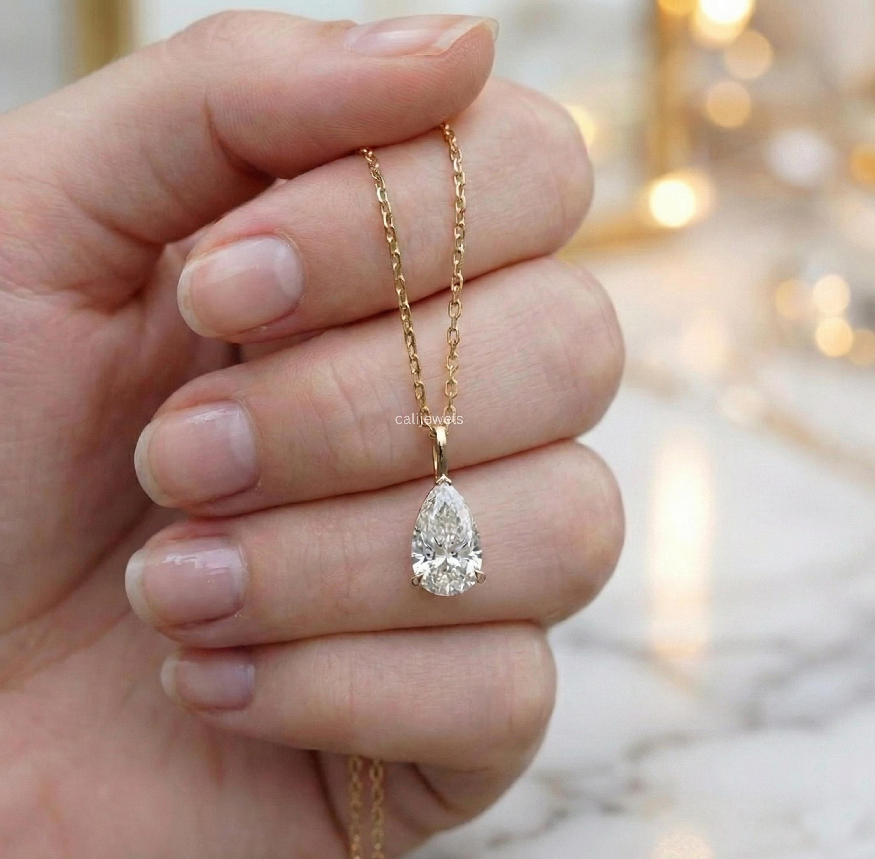 Pear Cut Lab Diamond Solitaire Engagement Pendant