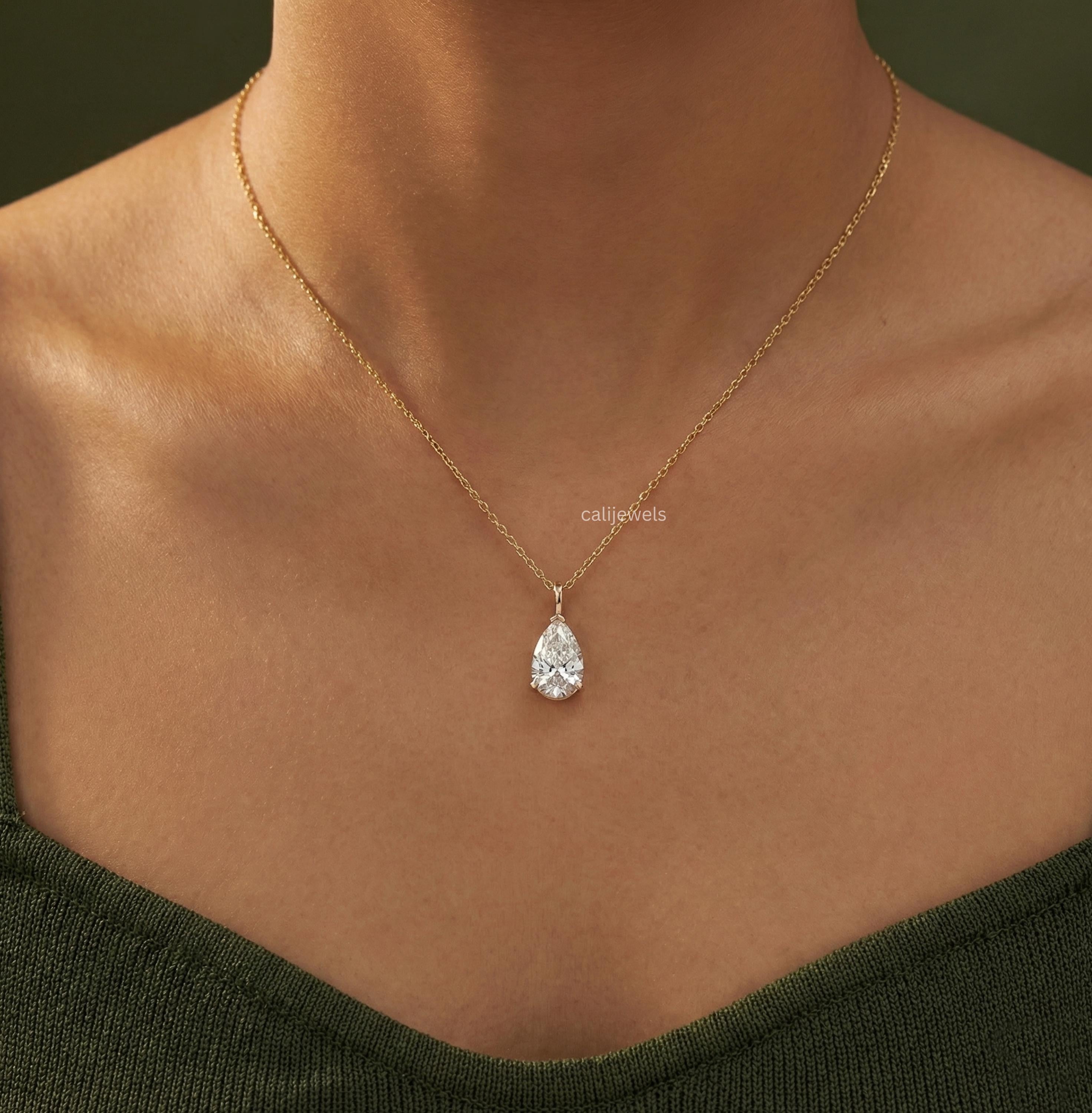 Pear Cut Lab Diamond Solitaire Engagement Pendant