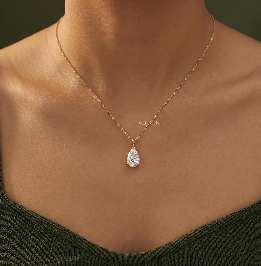 Pear Cut Lab Diamond Solitaire Engagement Pendant