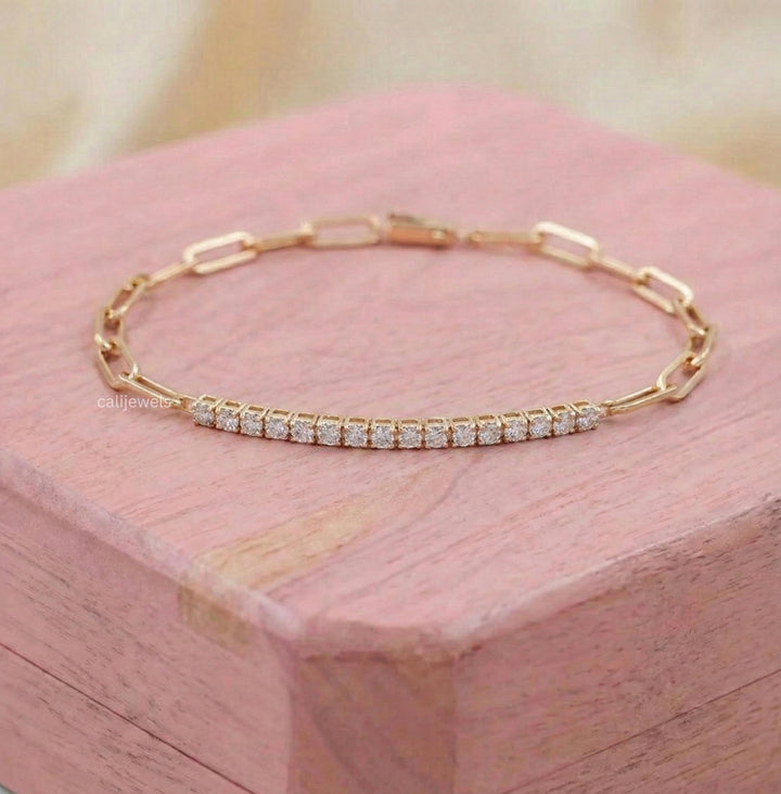 2.50 MM Round Diamond Half Tennis Half Chain Bracelet