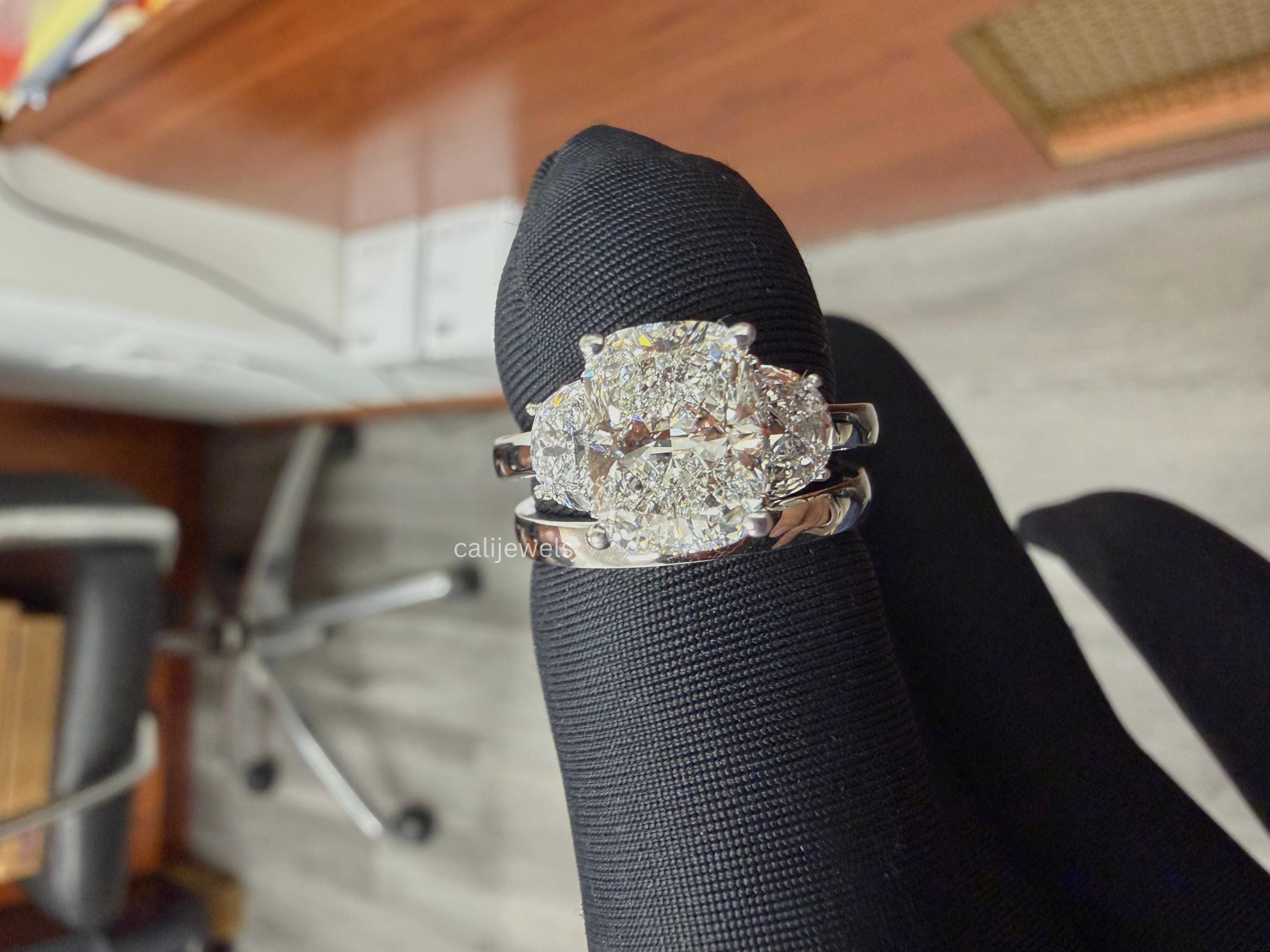 Cushion and  Half Moon Cut Lab Grown Diamond Three Stone Ring