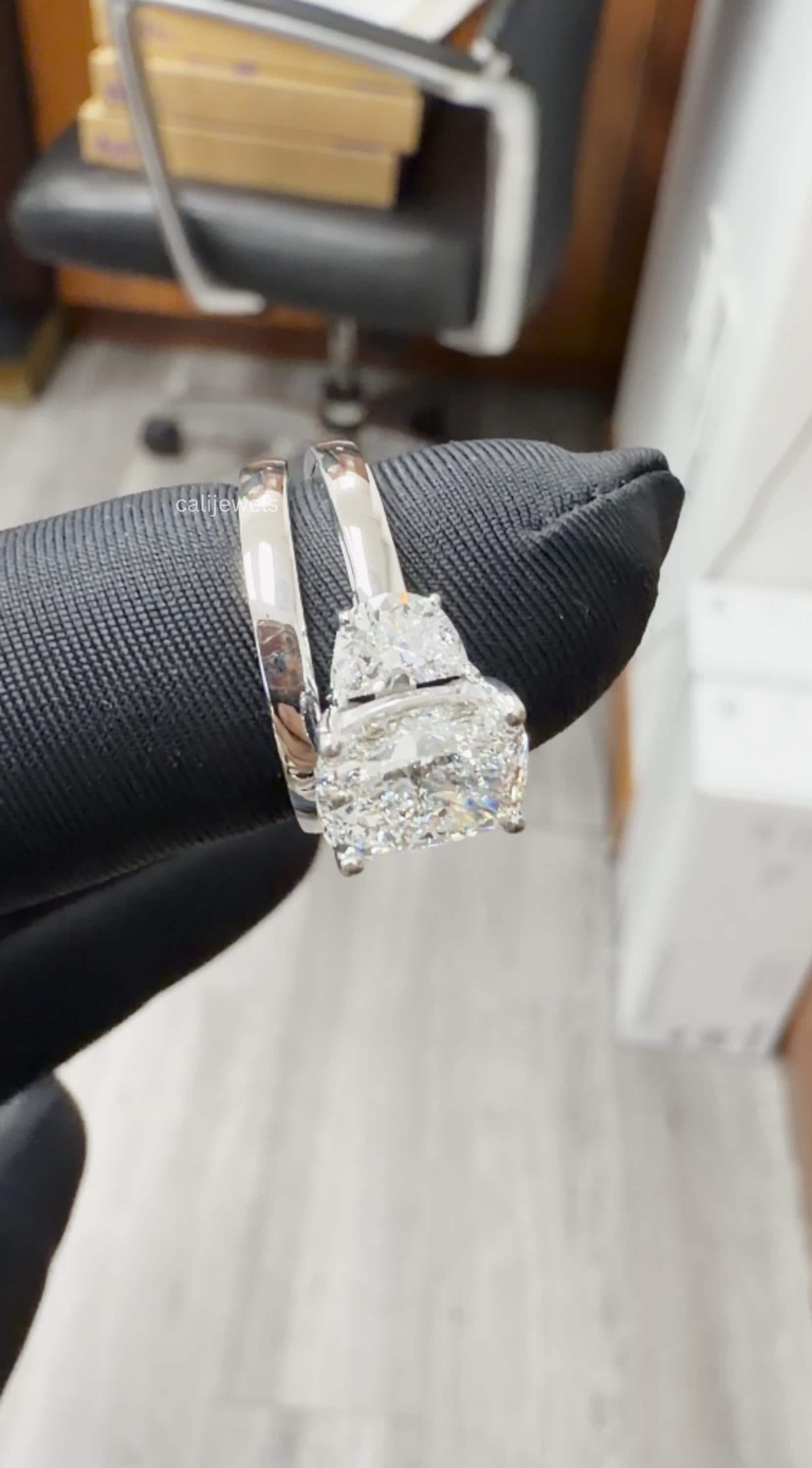 Cushion and  Half Moon Cut Lab Grown Diamond Three Stone Ring