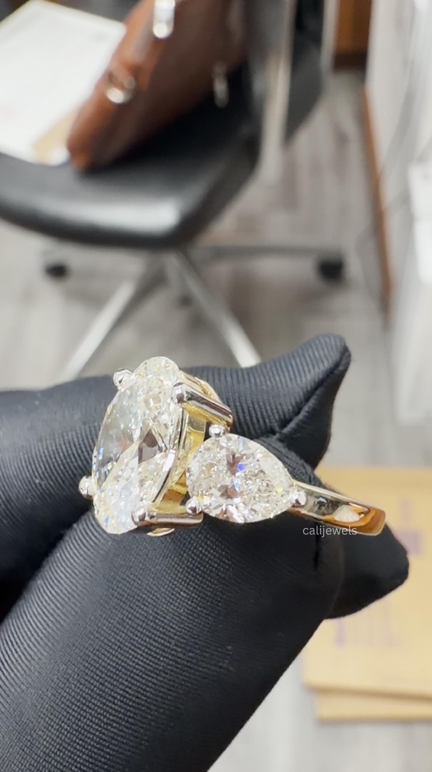 Oval Cut Lab Grown Diamond Three Stone Engagement Ring