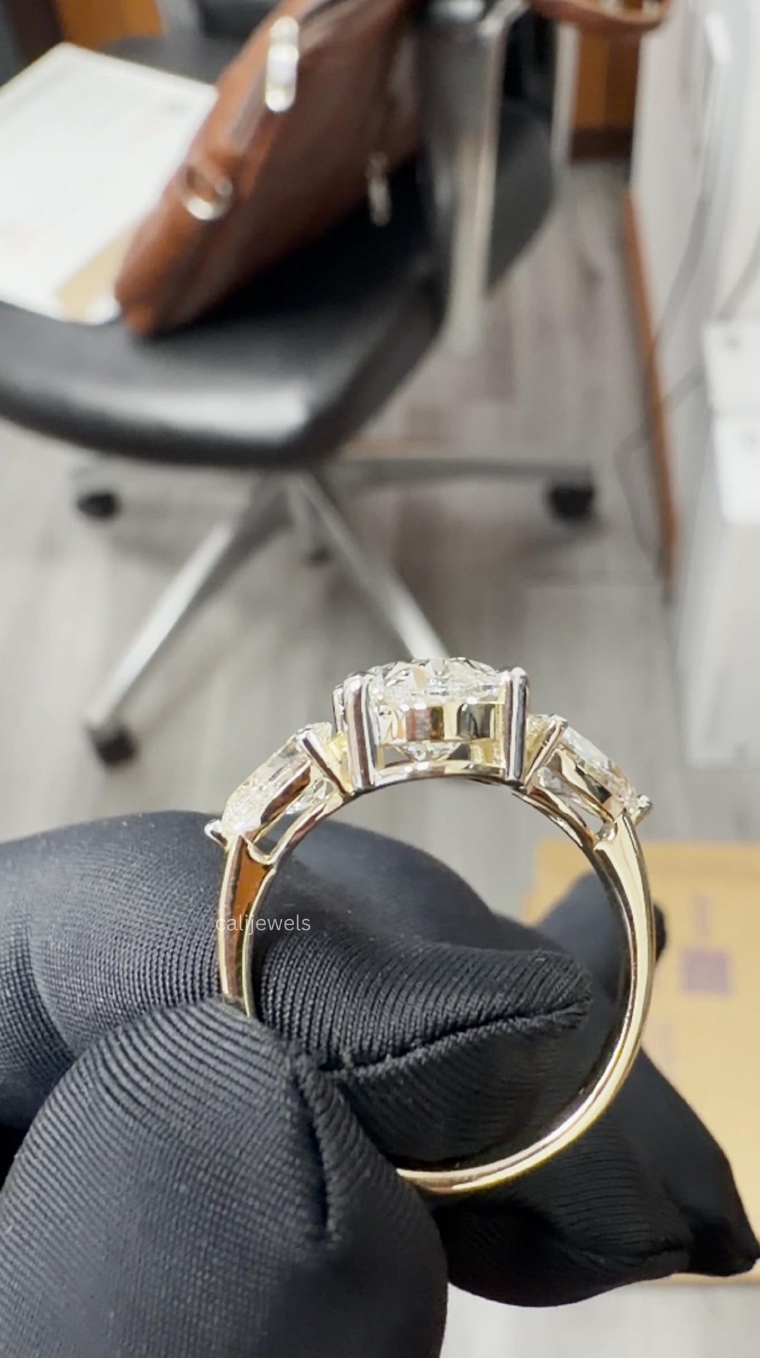 Oval Cut Lab Grown Diamond Three Stone Engagement Ring