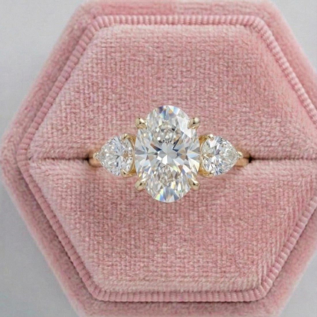 Oval Cut Lab Grown Diamond Three Stone Engagement Ring