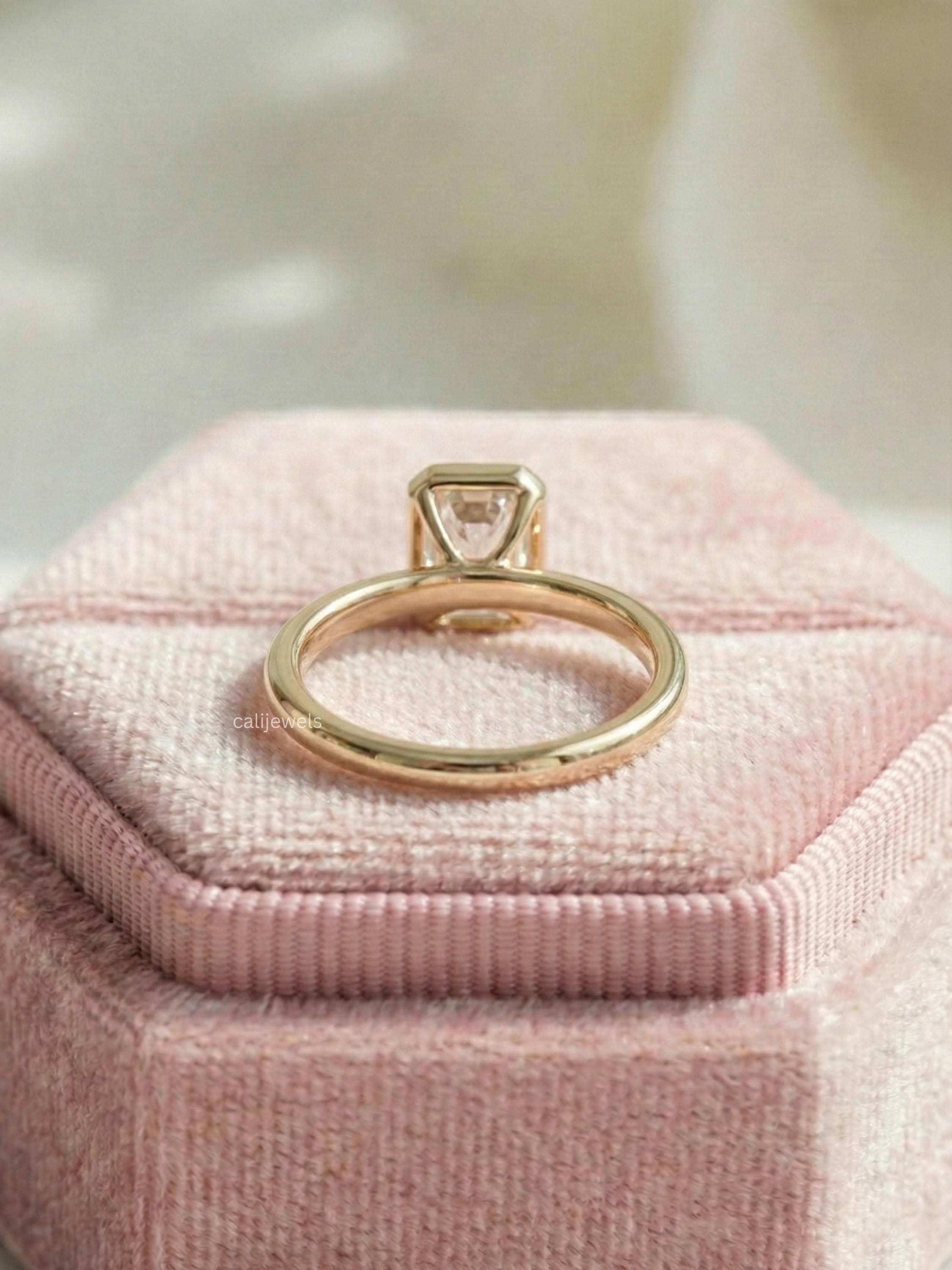 Emerald Cut Lab Grown Diamond Bezel Set Engagement Ring