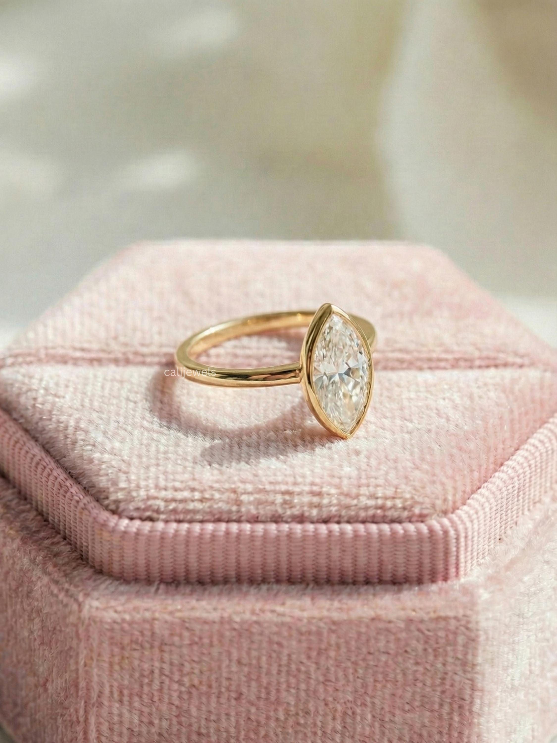 Marquise Lab Diamond Bezel Set Engagement Ring