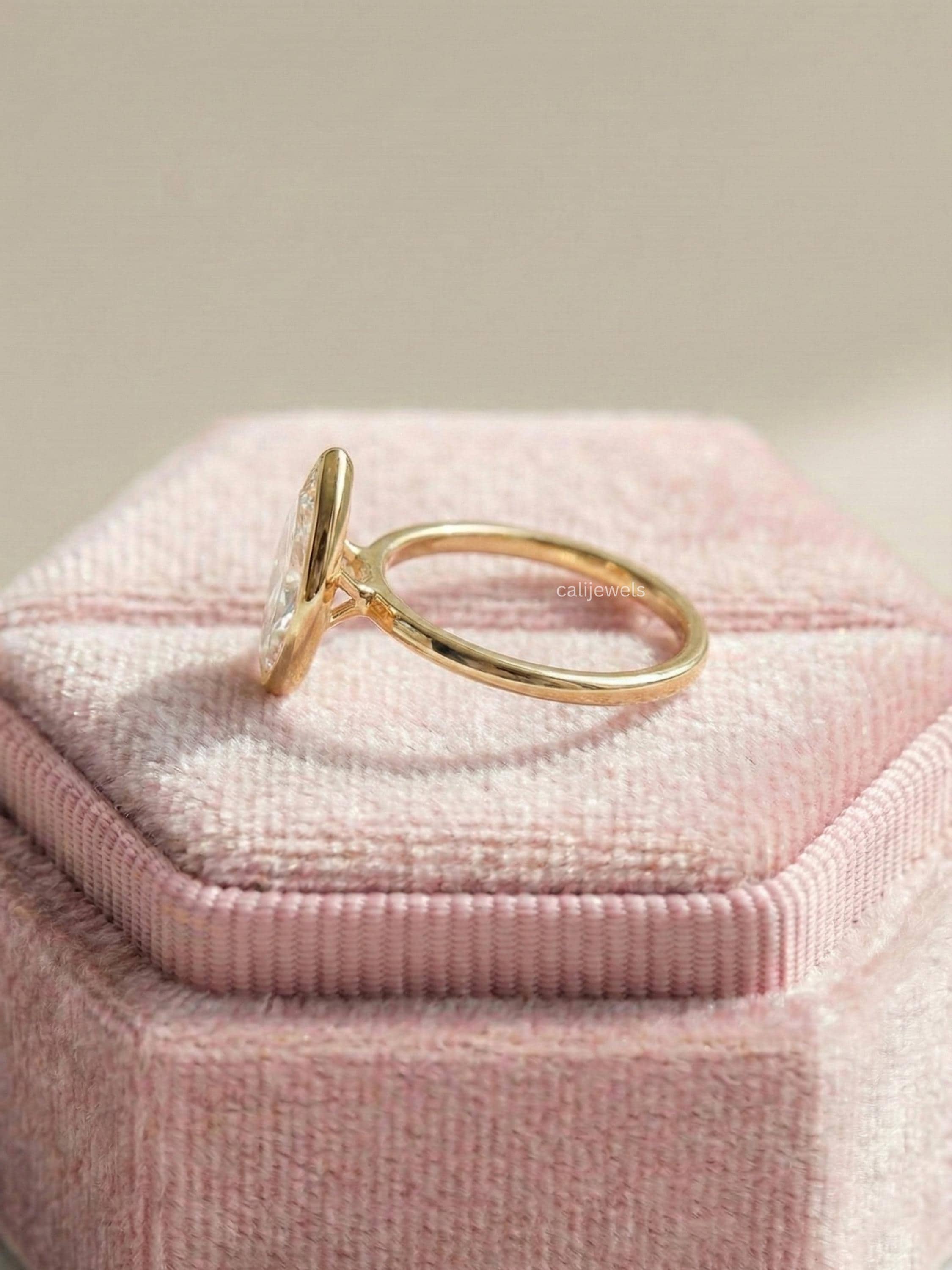 Marquise Lab Diamond Bezel Set Engagement Ring