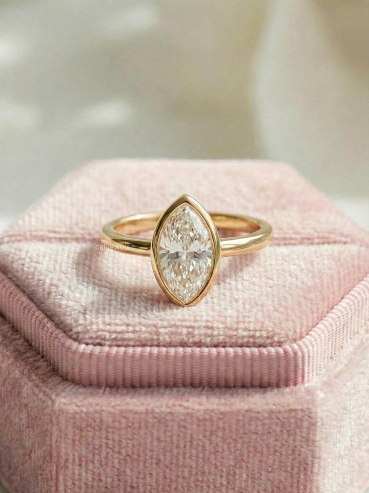 Marquise Lab Diamond Bezel Set Engagement Ring
