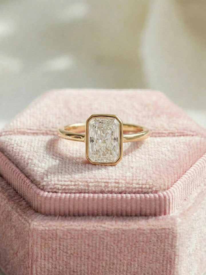 Radiant Cut Lab Grown Diamond Solitaire Bezel Set Engagement Ring