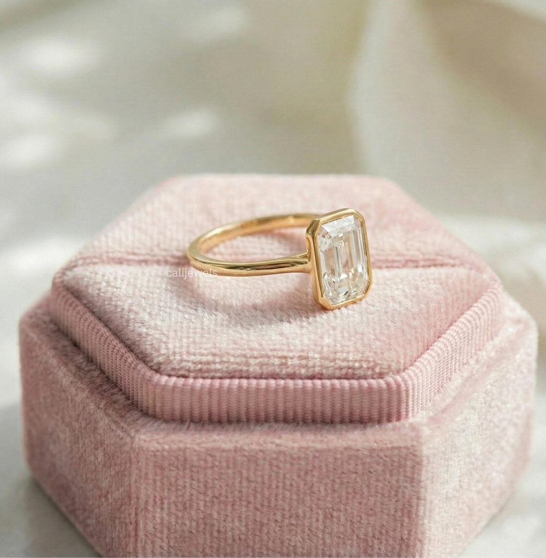 Radiant Cut Lab Grown Diamond Solitaire Bezel Set Engagement Ring