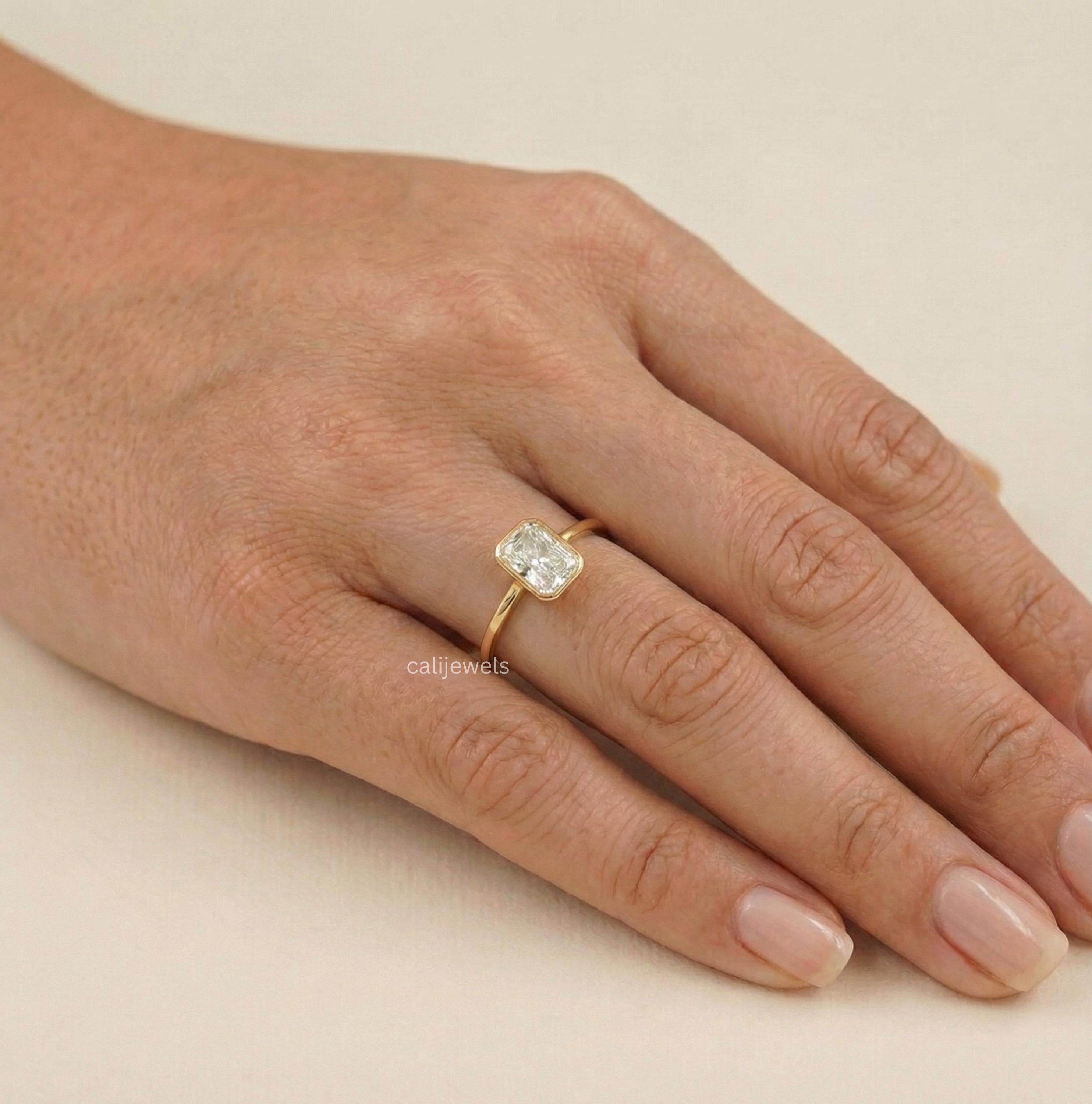 Radiant Cut Lab Grown Diamond Solitaire Bezel Set Engagement Ring