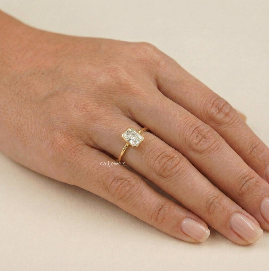 Radiant Cut Lab Grown Diamond Solitaire Bezel Set Engagement Ring