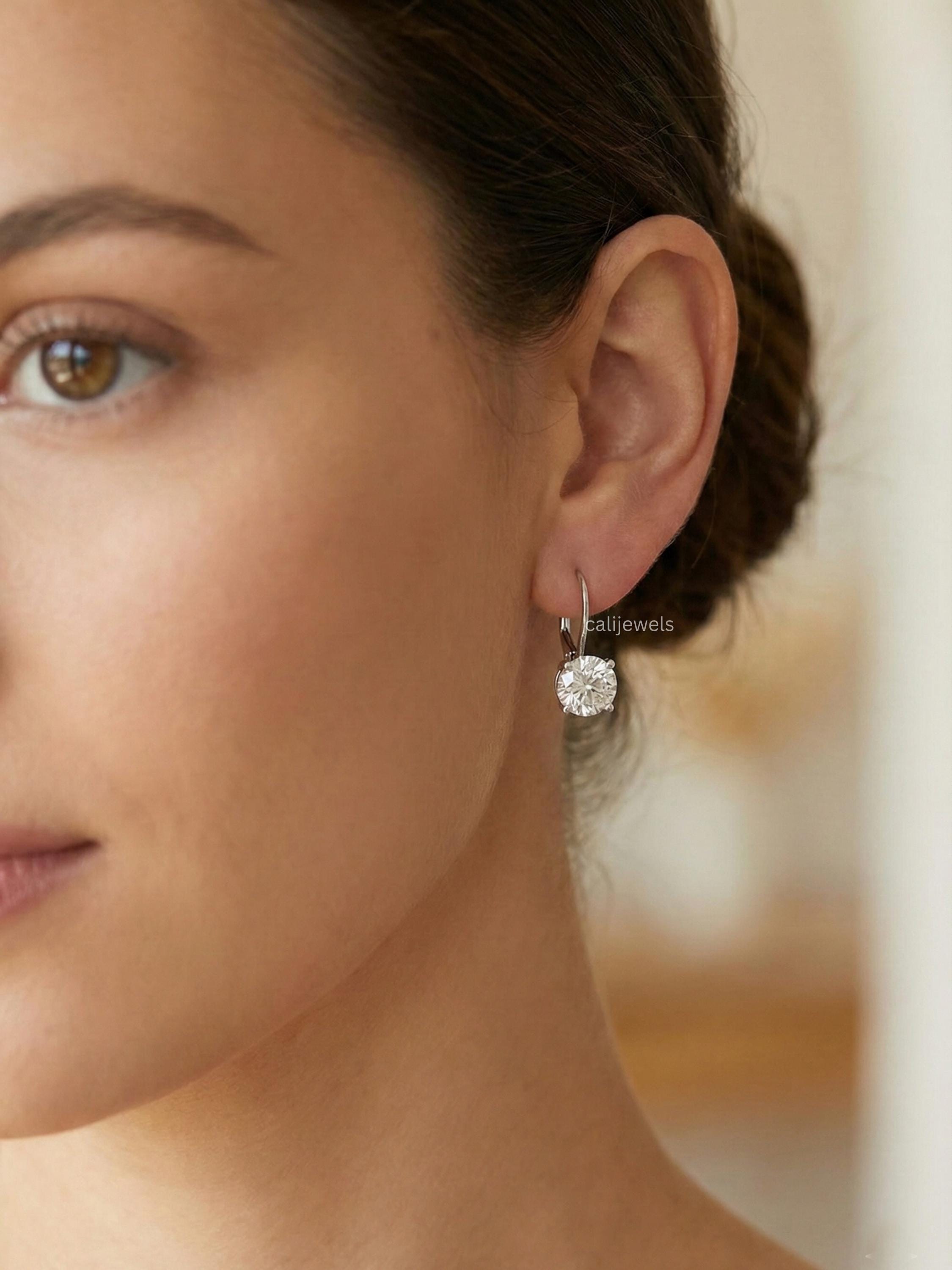 Round Lab Diamond Bridesmaid Solitaire Drop Earrings