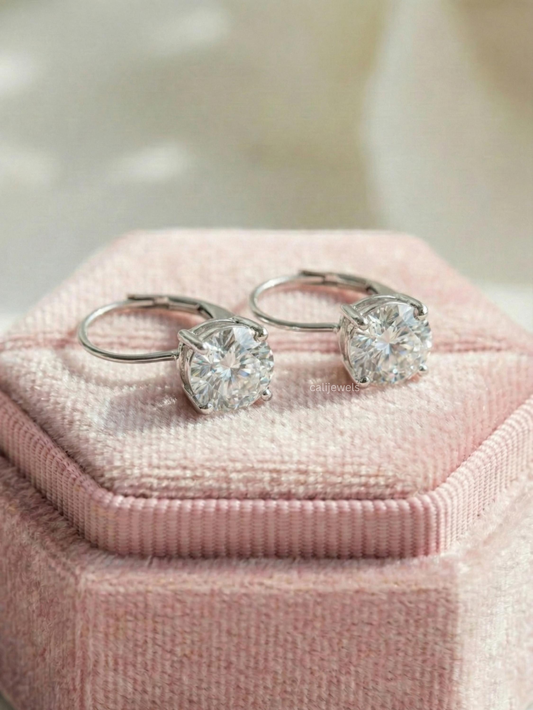 Round Lab Diamond Bridesmaid Solitaire Drop Earrings