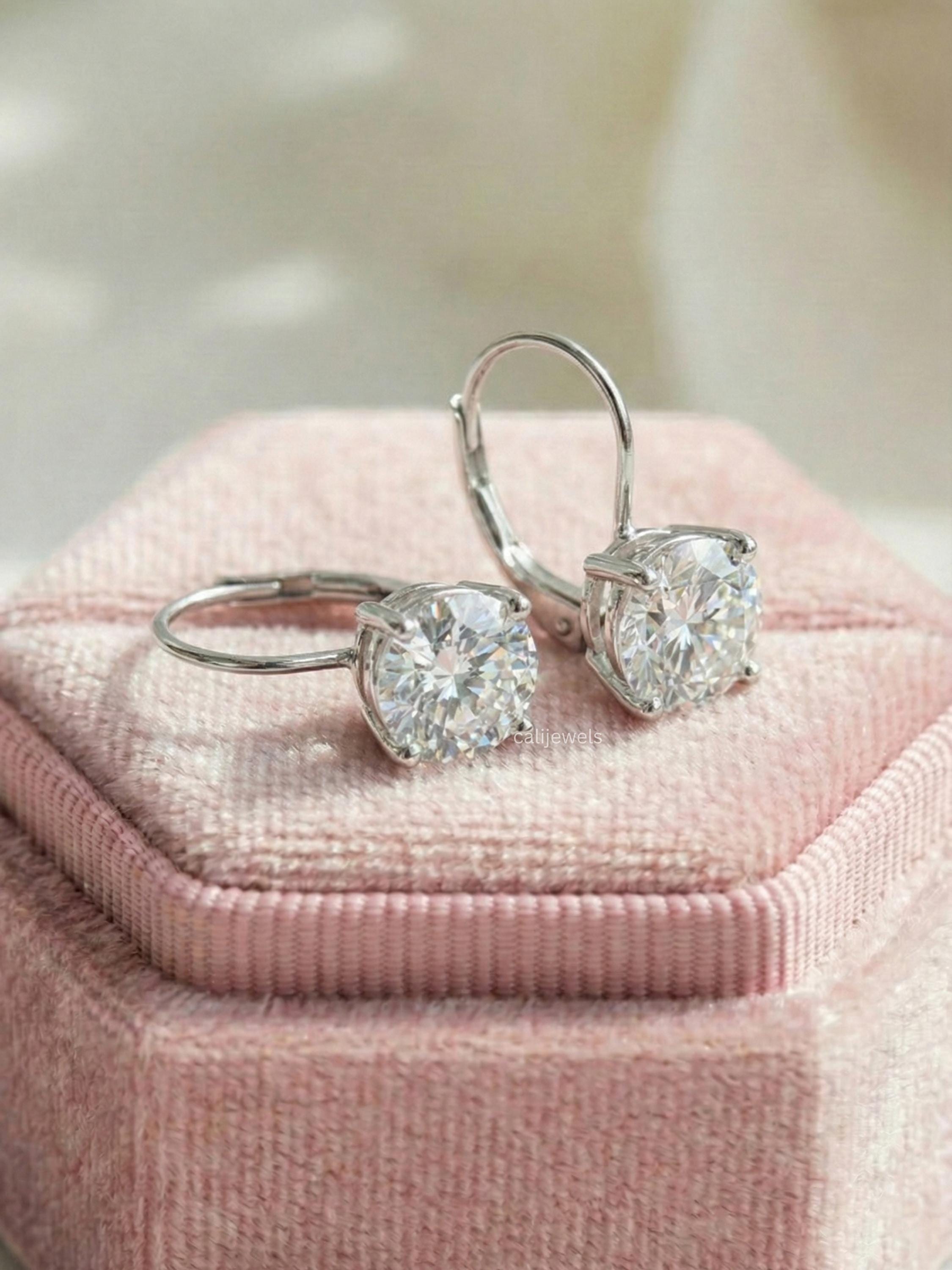 Round Lab Diamond Bridesmaid Solitaire Drop Earrings