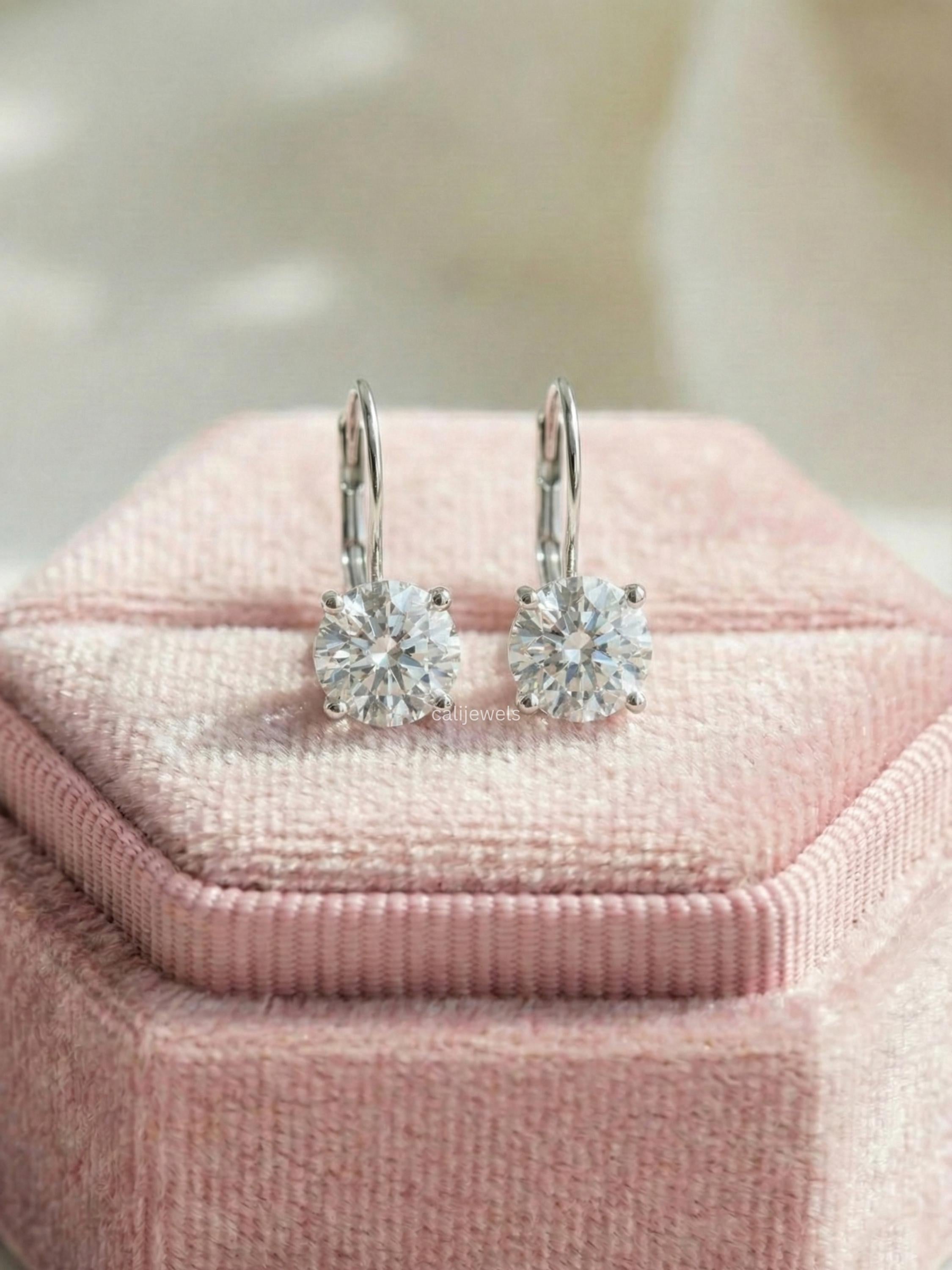 Round Lab Diamond Bridesmaid Solitaire Drop Earrings