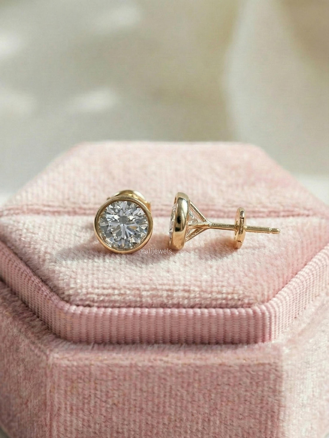 Round Lab Diamond Bezel Set Stud Earrings