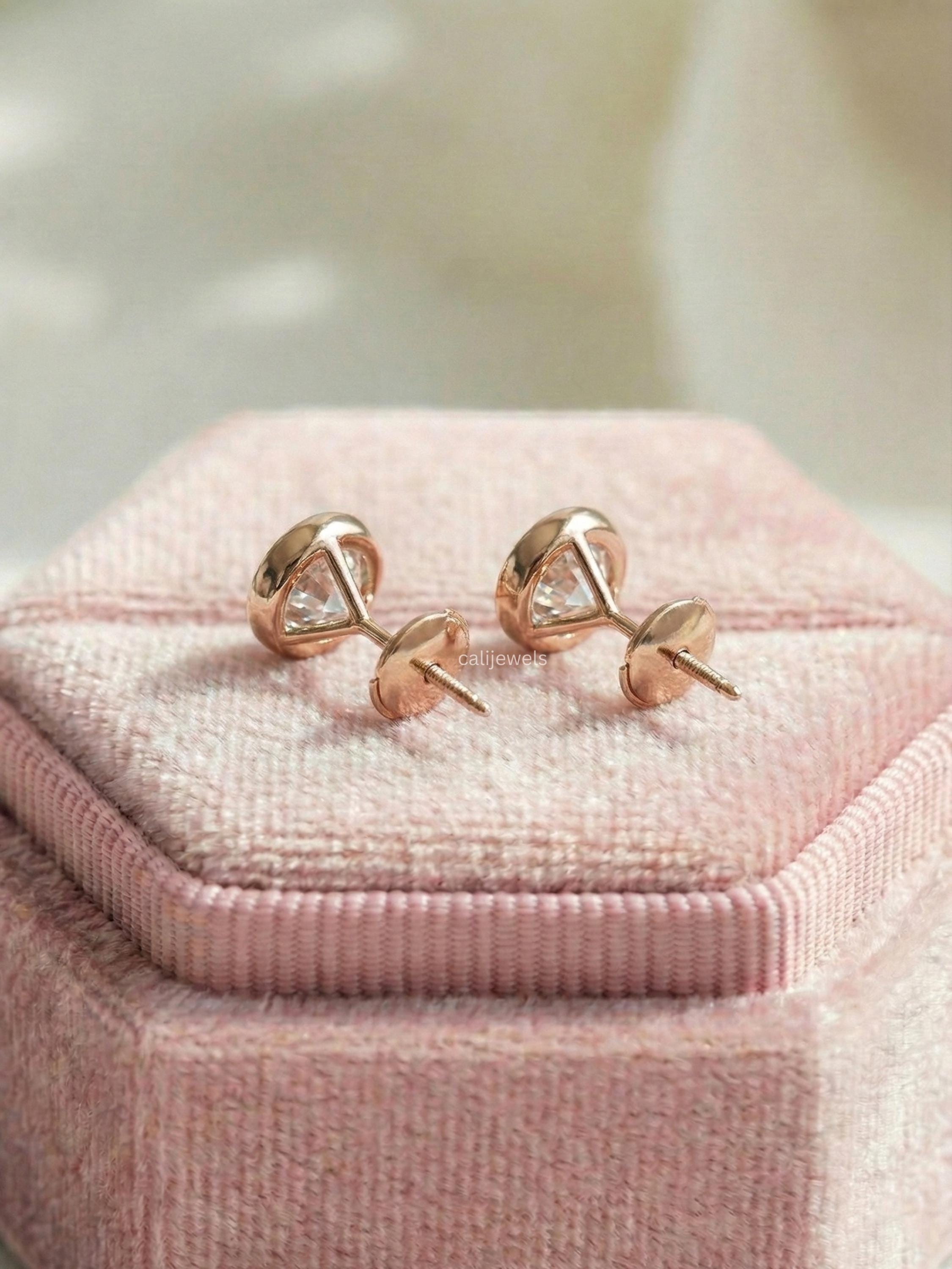 Round Lab Diamond Bezel Set Stud Earrings