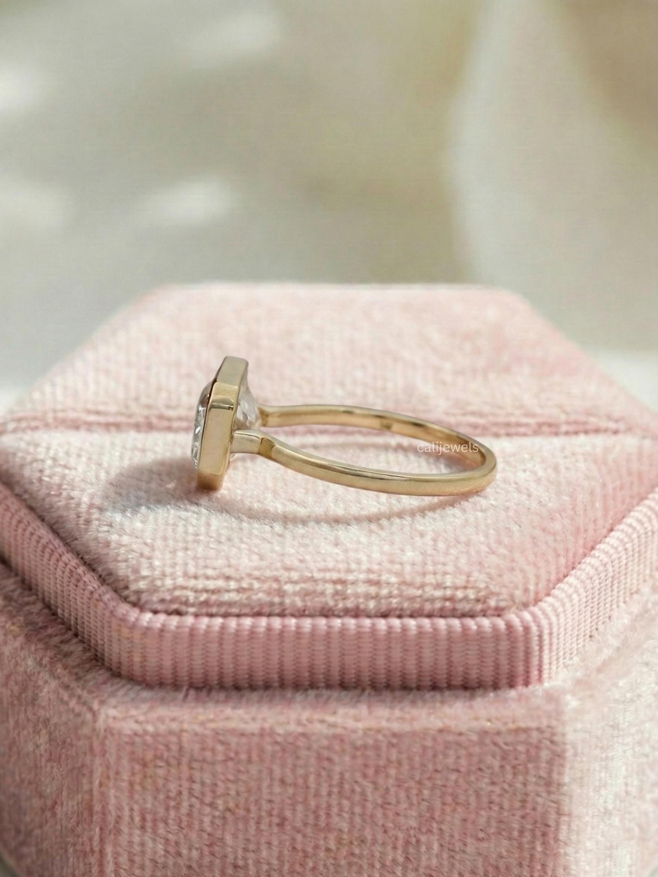 Emerald Cut Lab Diamond Bezel Set Solitaire Ring