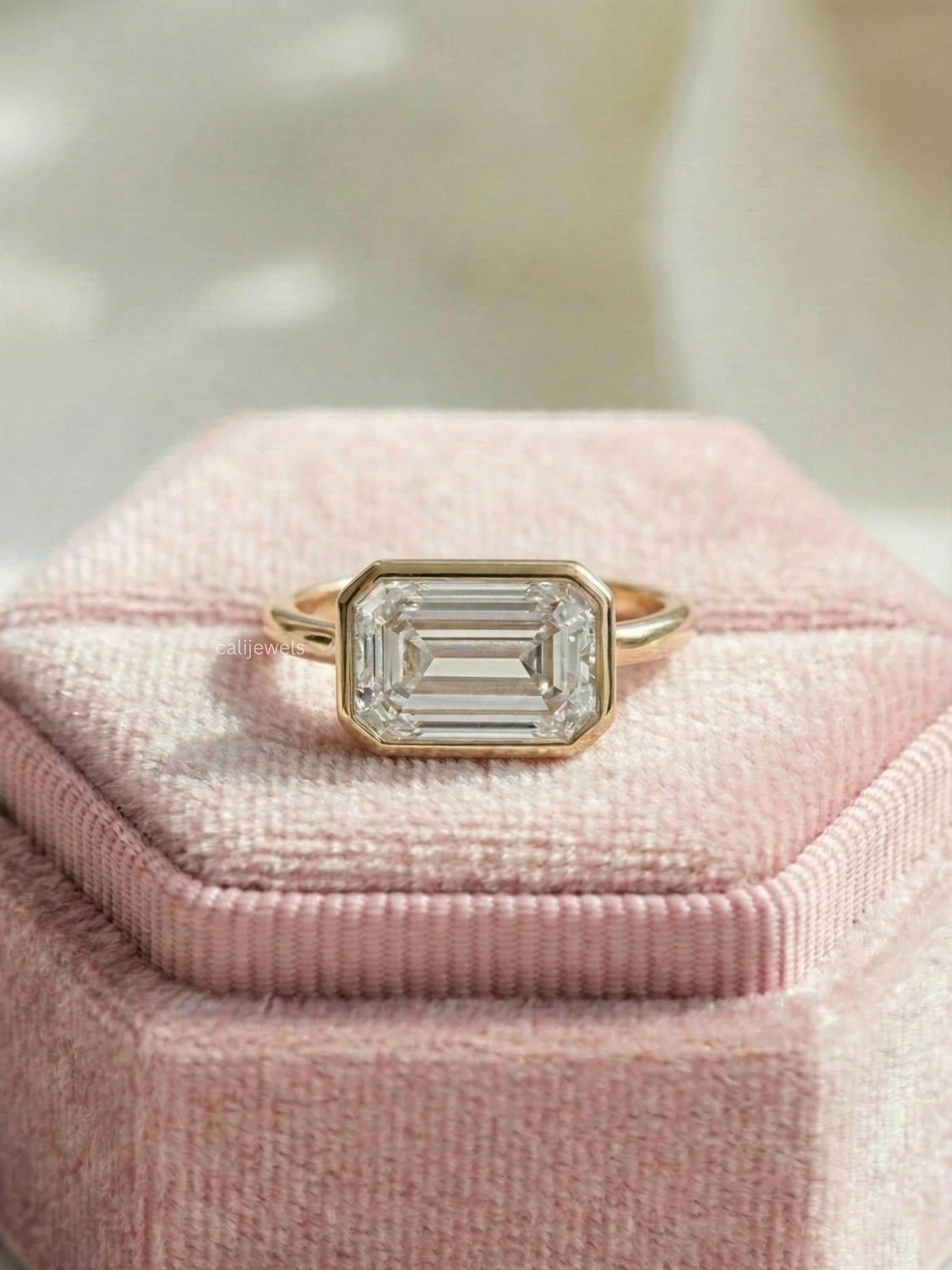 Emerald Cut Lab Diamond Bezel Set Solitaire Ring