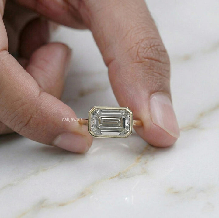 Emerald Cut Lab Diamond Bezel Set Solitaire Ring