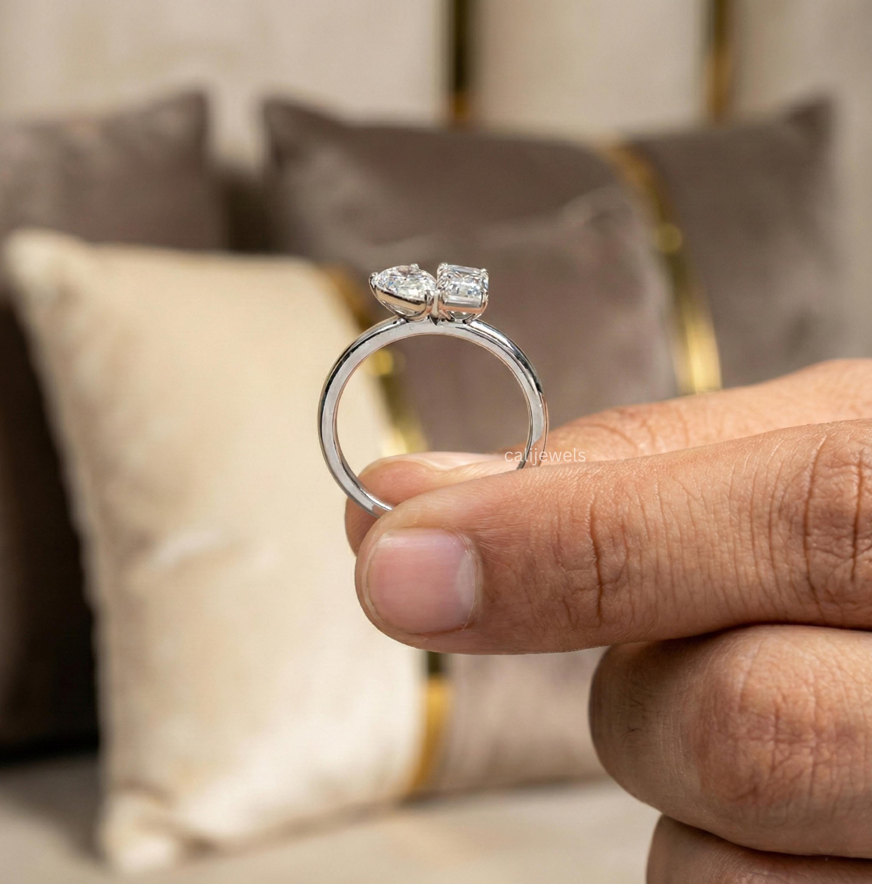 Emerald & Pear Cut Lab Diamond Toi Et Moi Ring