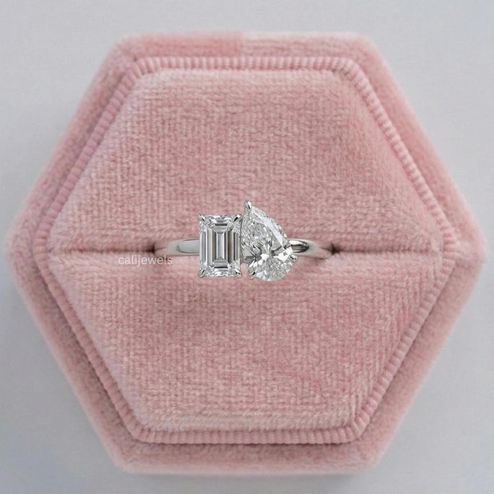 Emerald & Pear Cut Lab Diamond Toi Et Moi Ring