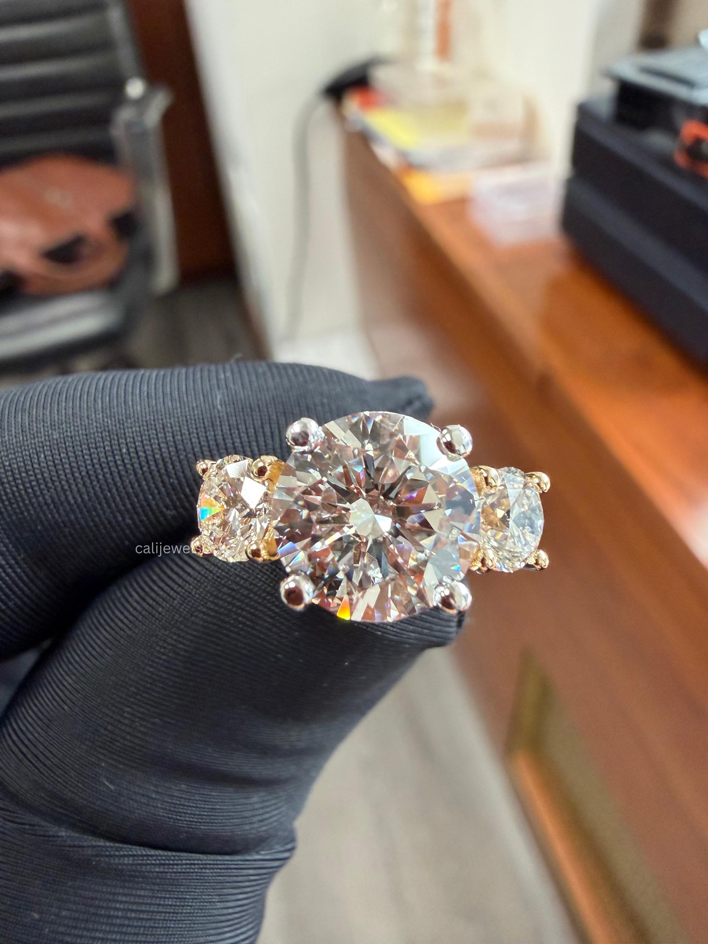 Three Stone Round Cut  Lab Grown Diamond Engagement Ring