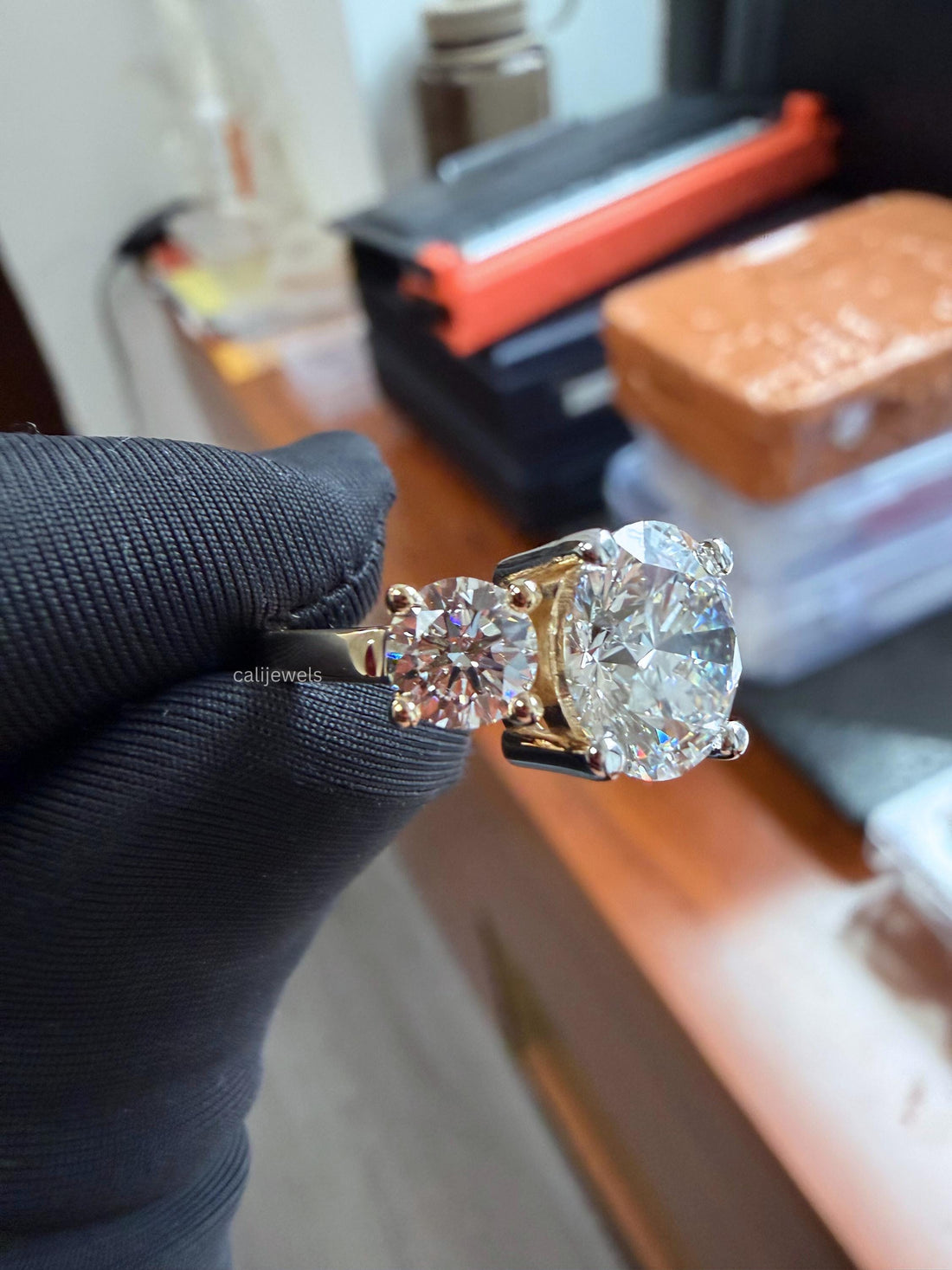 Three Stone Round Cut  Lab Grown Diamond Engagement Ring