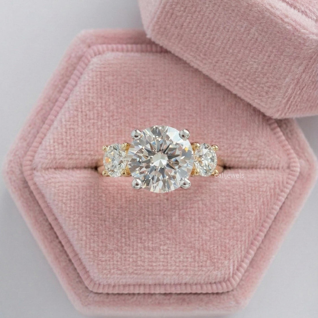 Three Stone Round Cut  Lab Grown Diamond Engagement Ring