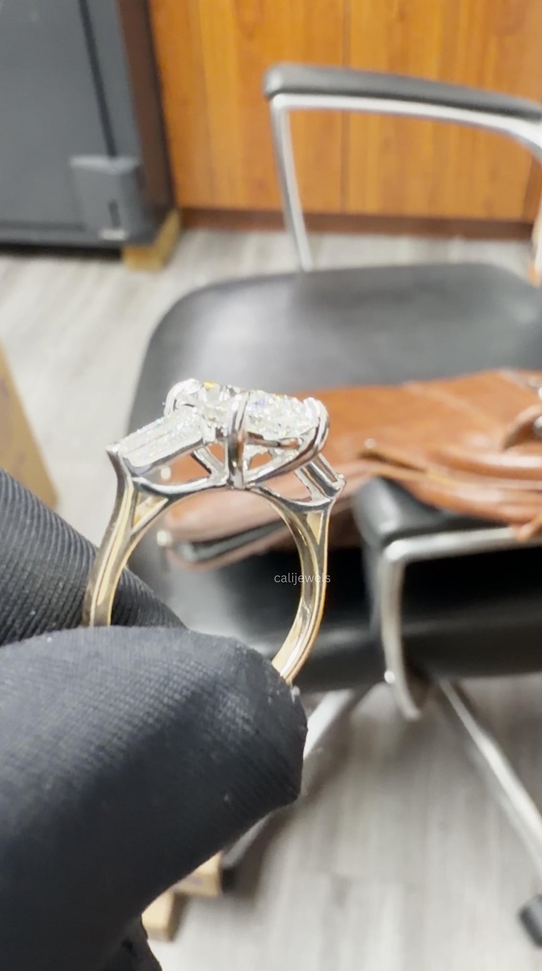 Oval Cut Lab Diamond Three Stone Engagement Ring