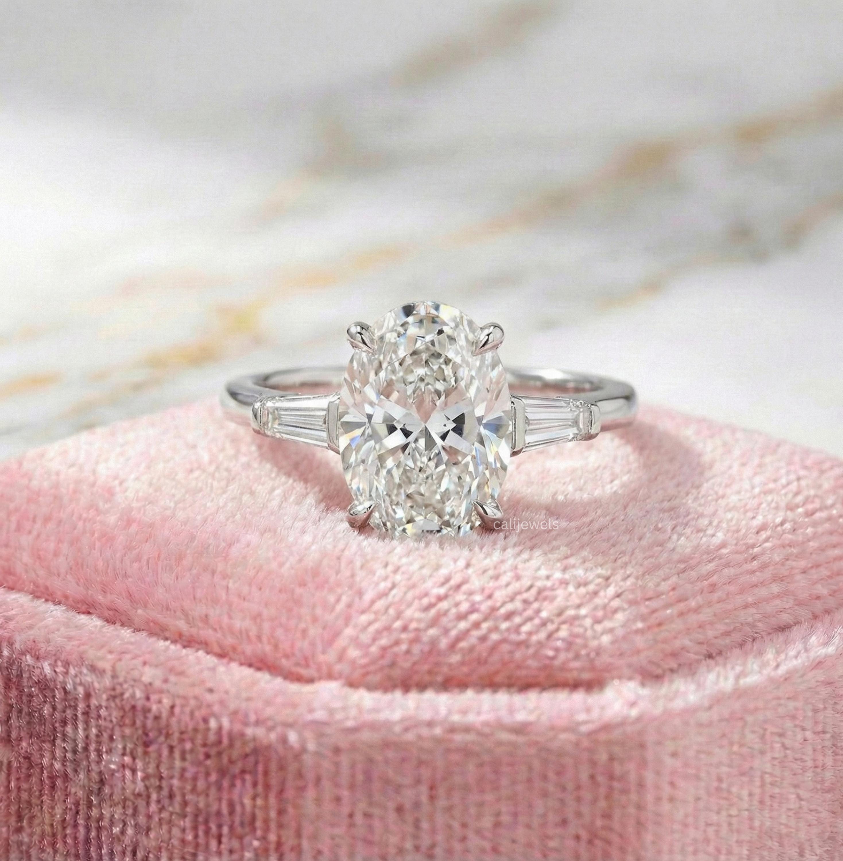 Oval Cut Lab Diamond Three Stone Engagement Ring