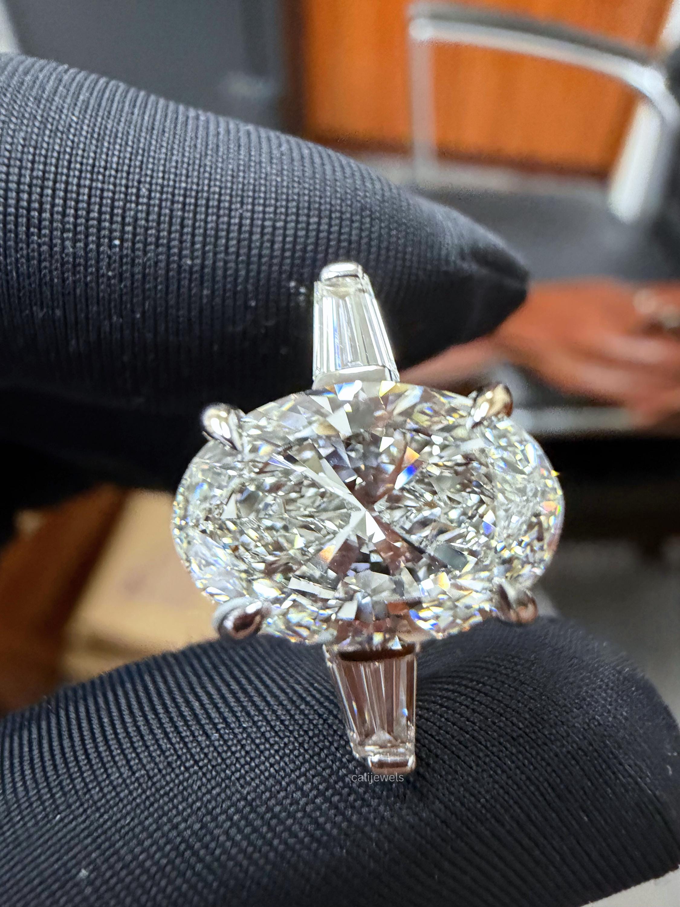 Oval Cut Lab Diamond Three Stone Engagement Ring