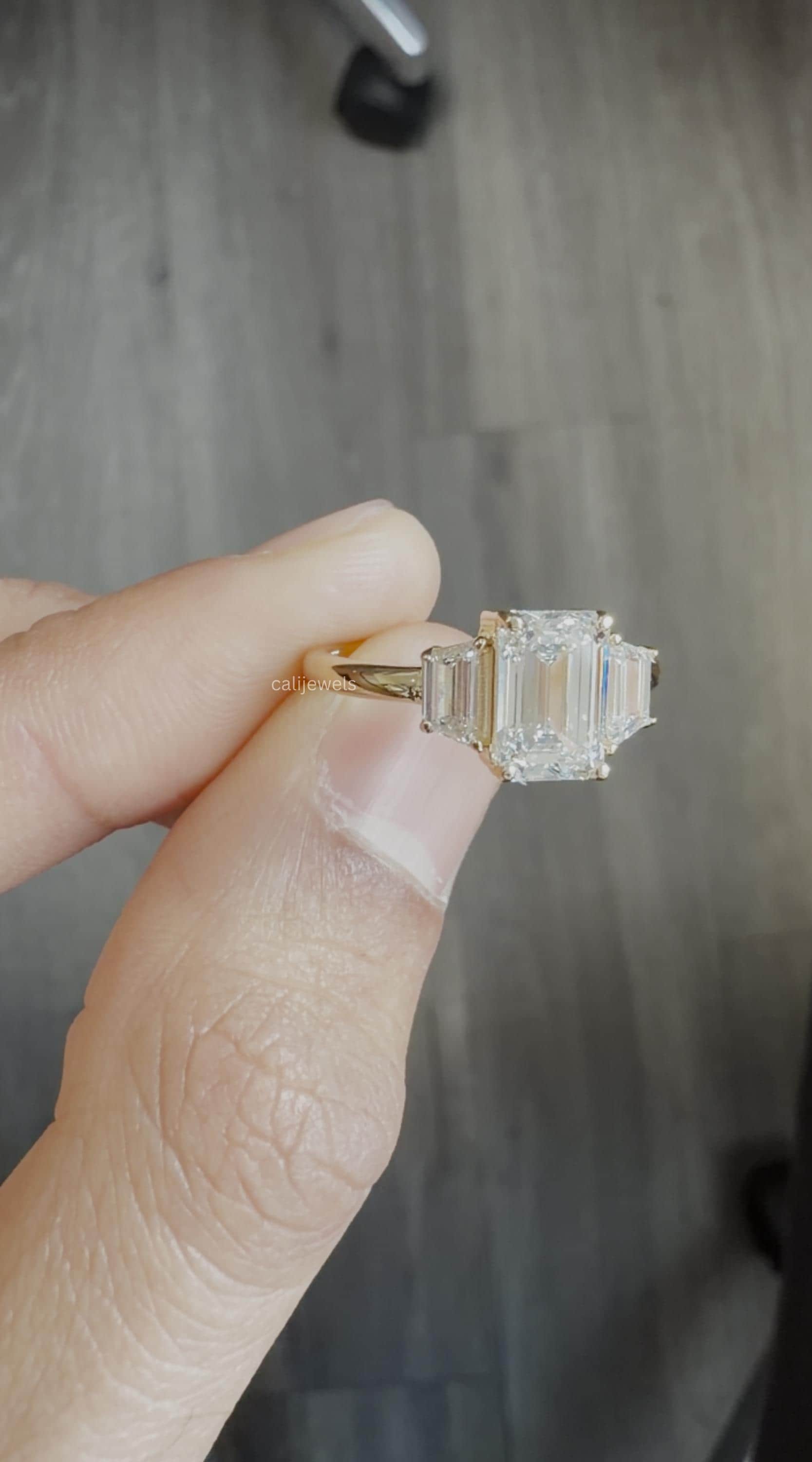 Emerald Lab Diamond Three Tone Engagement Ring