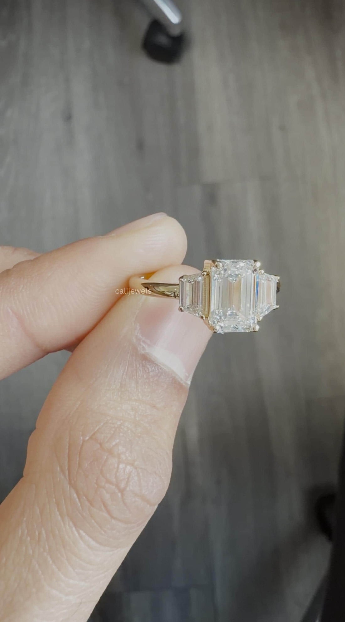 Emerald Lab Diamond Three Tone Engagement Ring