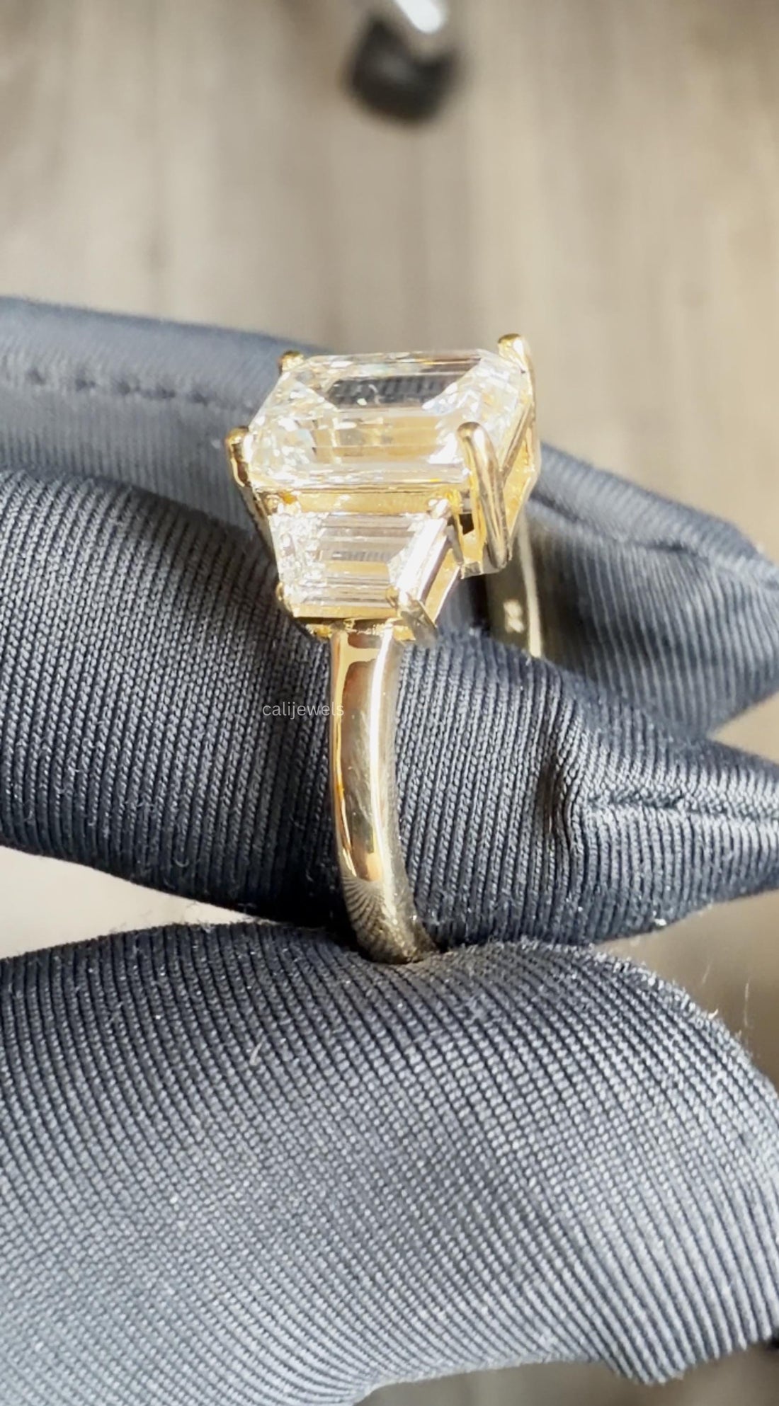 Emerald Lab Diamond Three Tone Engagement Ring