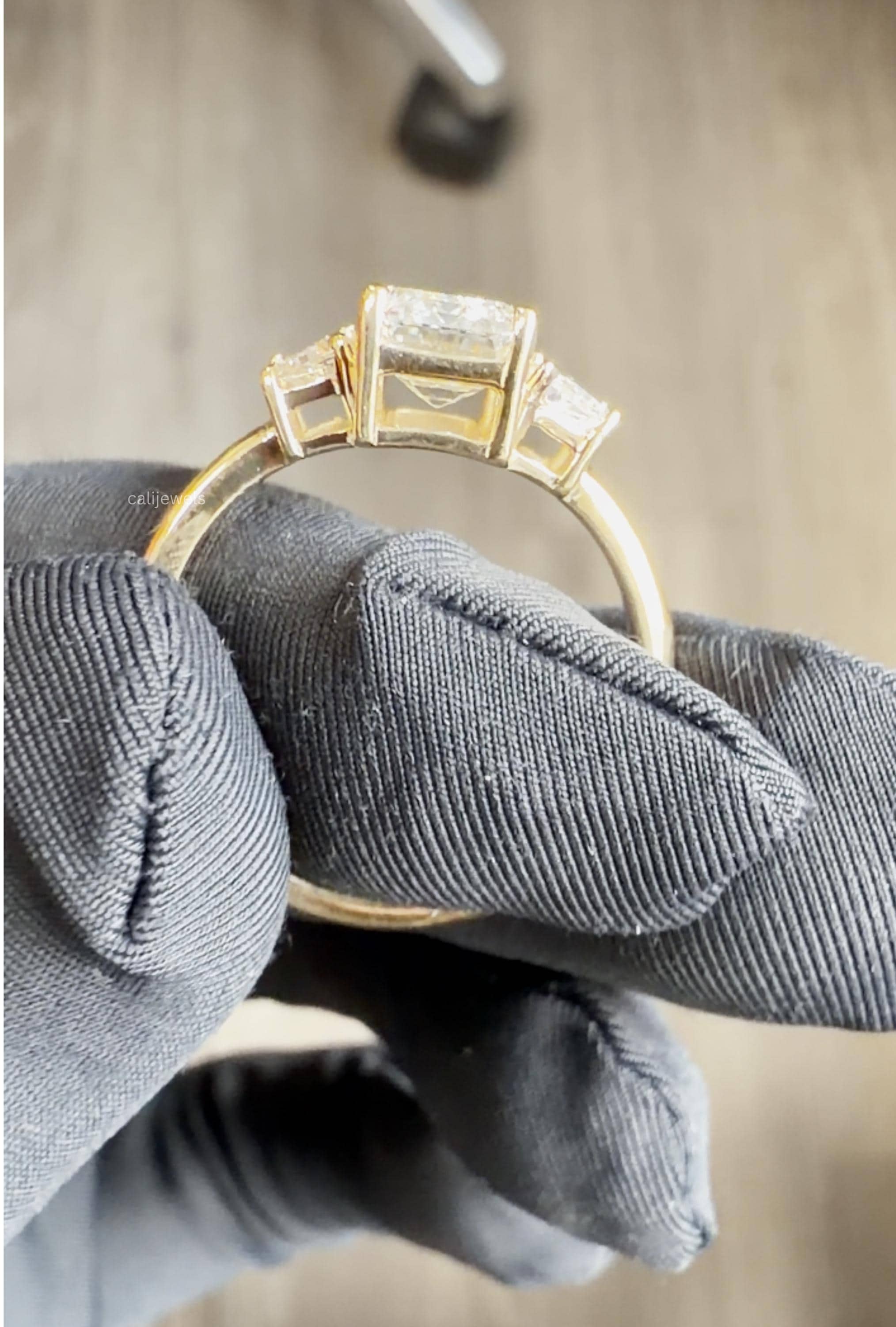 Emerald Lab Diamond Three Tone Engagement Ring