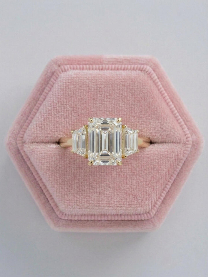 Emerald Lab Diamond Three Tone Engagement Ring