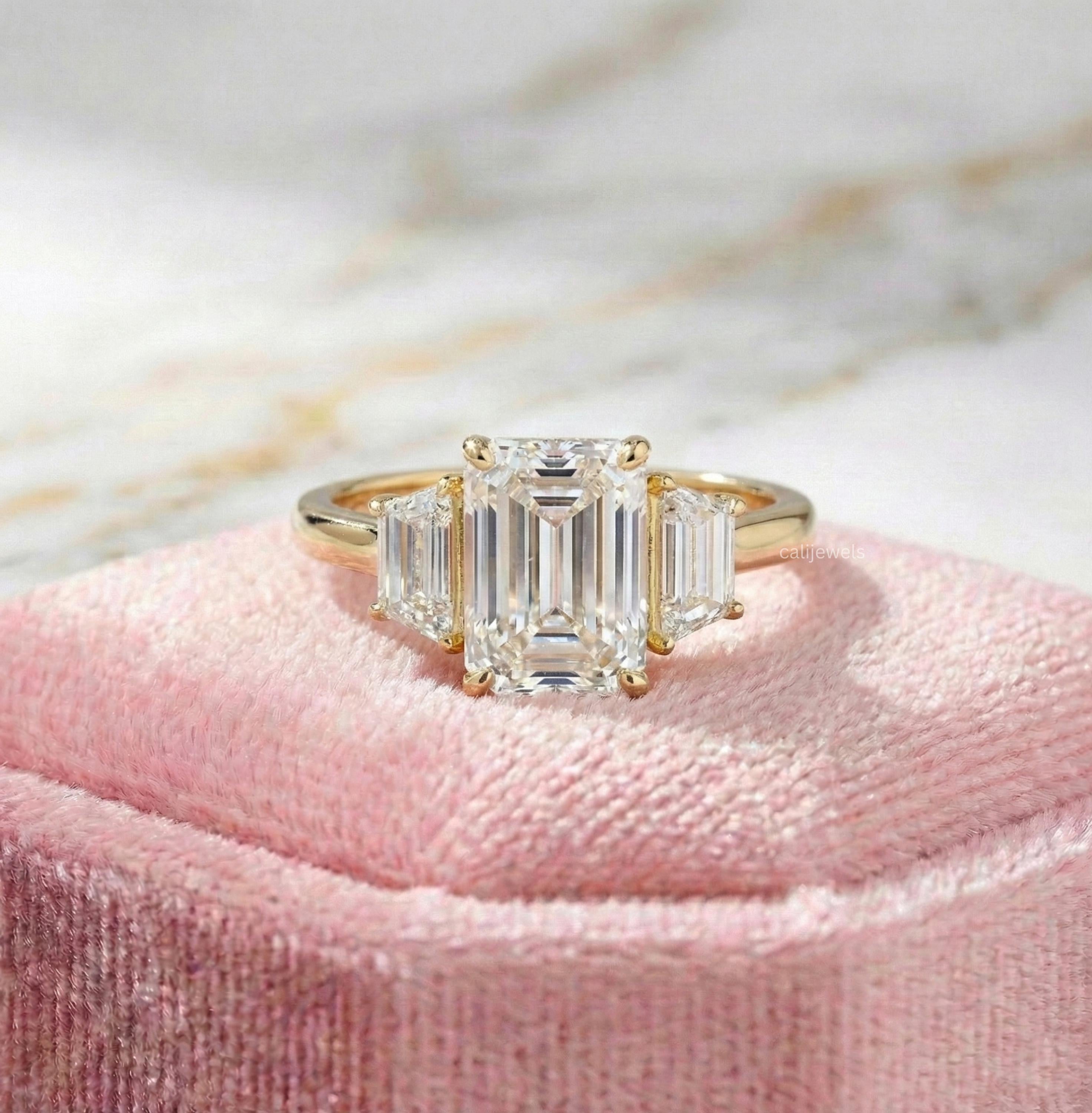 Emerald Lab Diamond Three Tone Engagement Ring