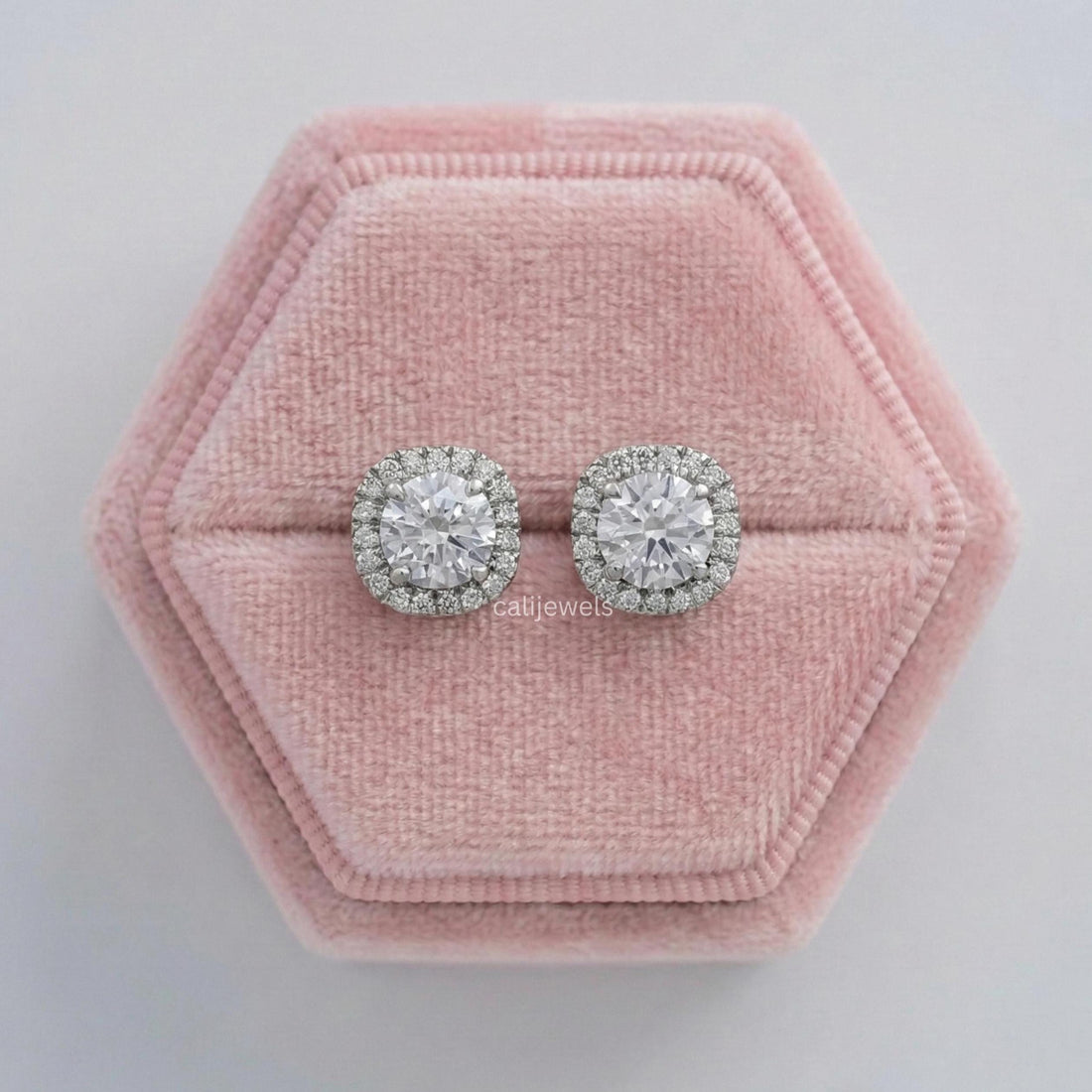 Round Cut Lab Grown Diamond Halo Stud Earrings