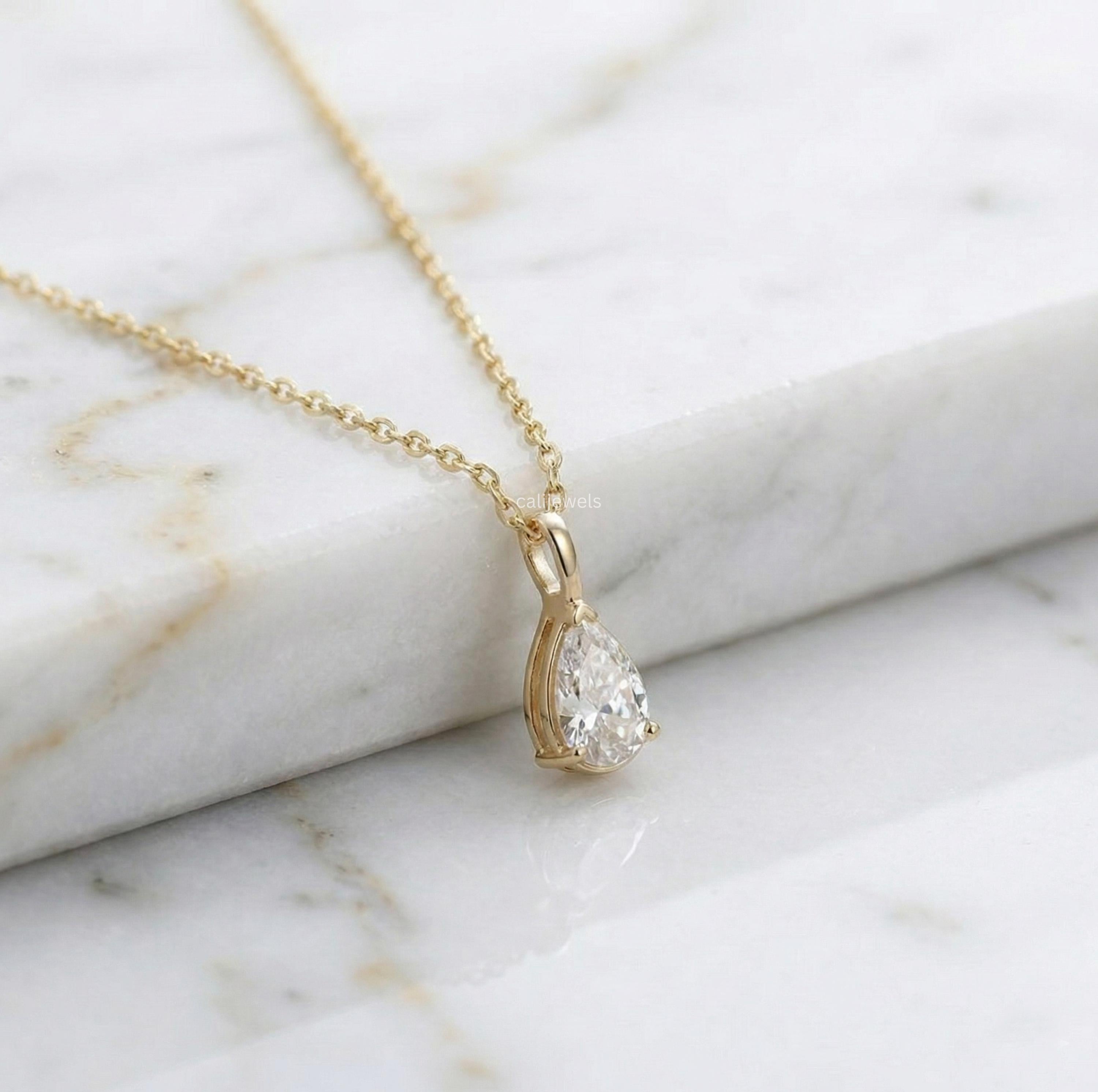 Pear Cut Lab Diamond Solitaire Engagement Pendant