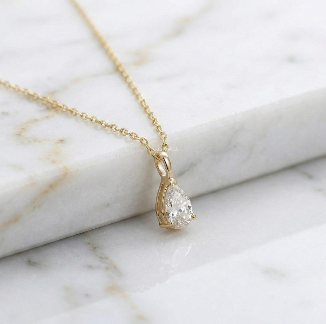 Pear Cut Lab Diamond Solitaire Engagement Pendant