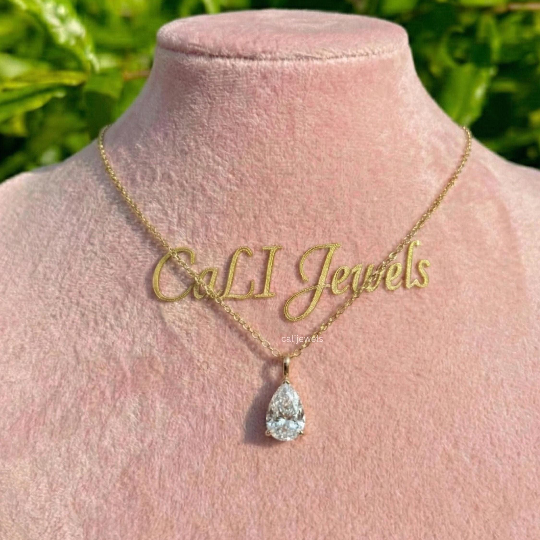 Pear Cut Lab Diamond Solitaire Engagement Pendant