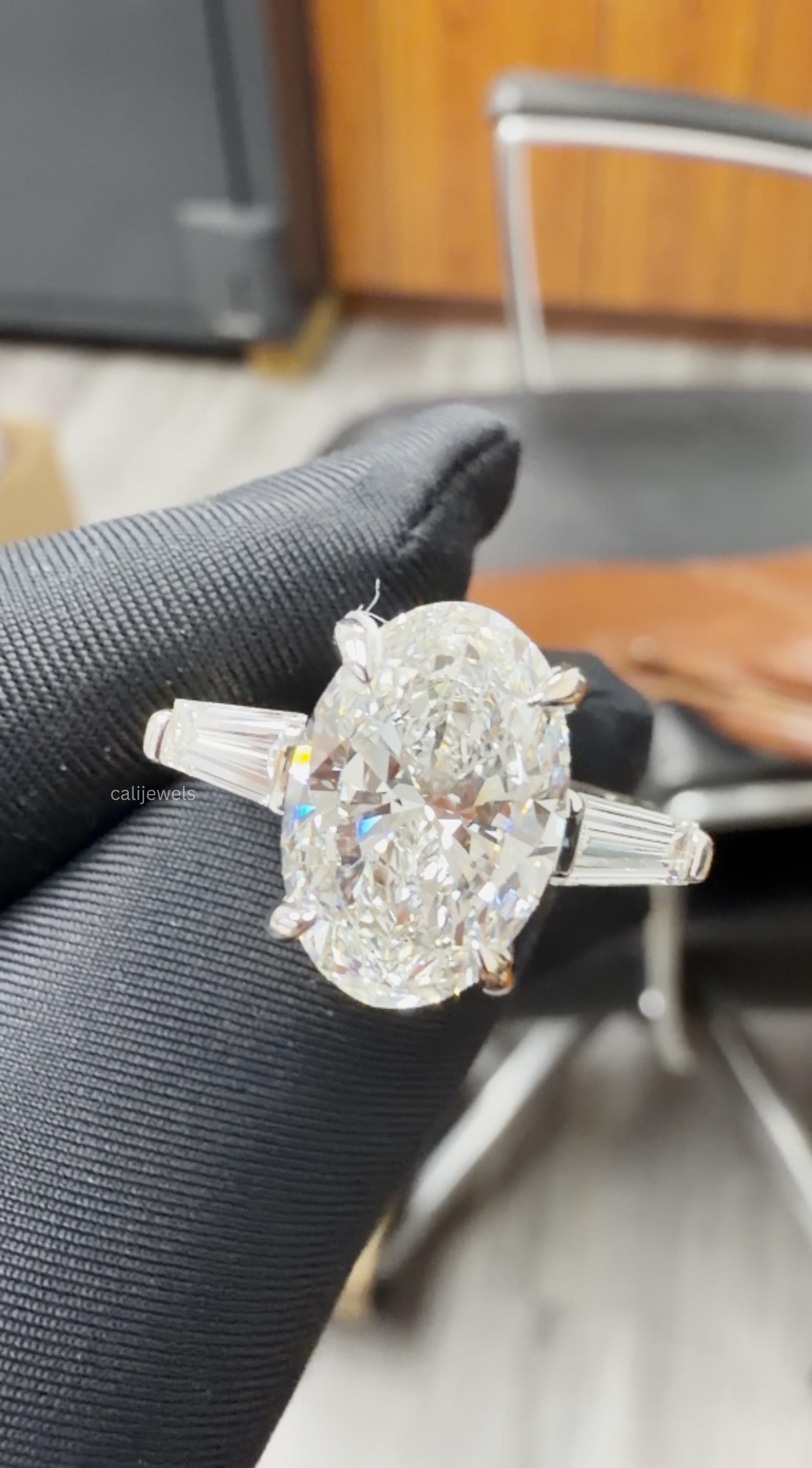 Oval Cut Lab Diamond Three Stone Engagement Ring