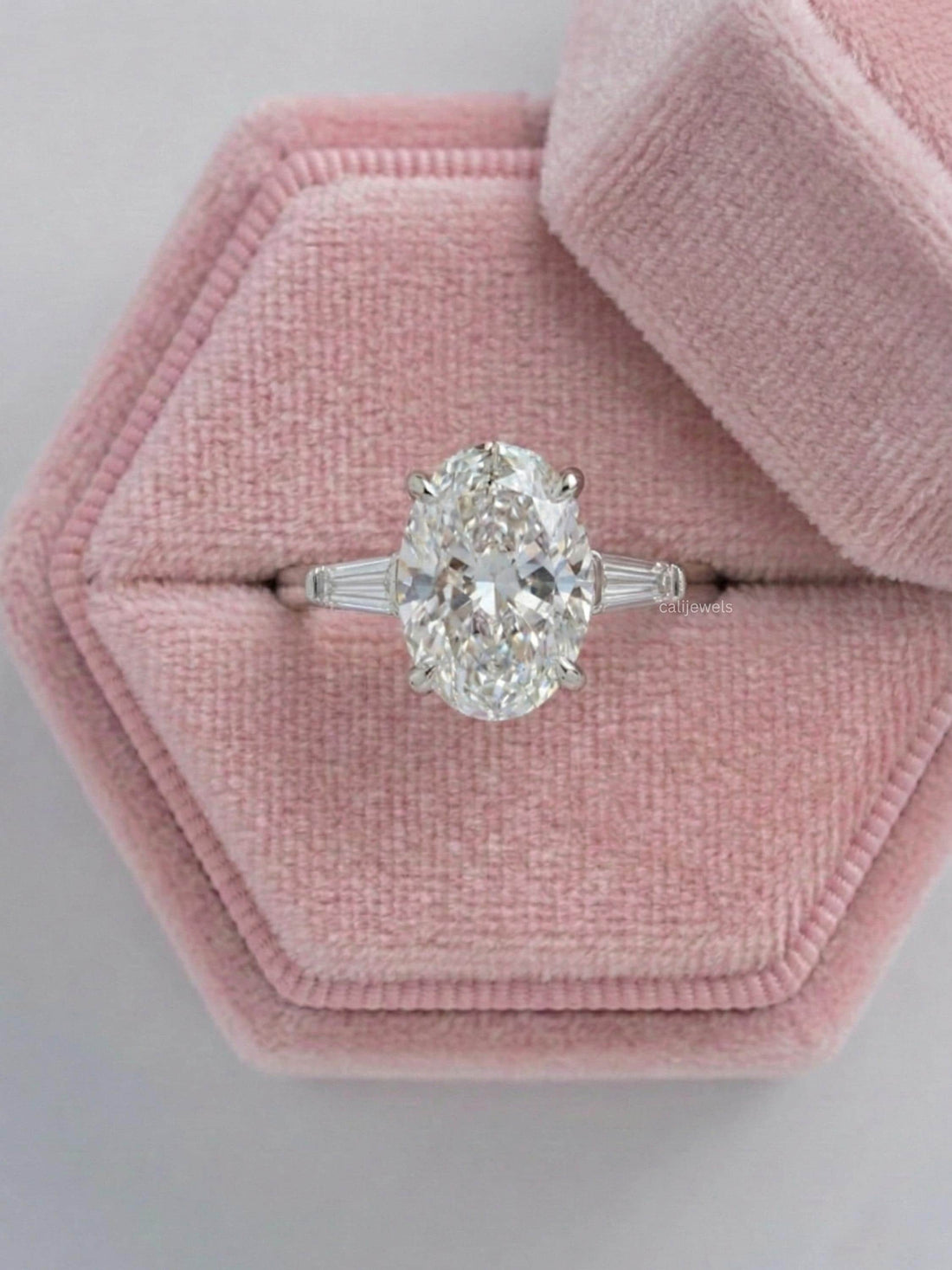 Oval Cut Lab Diamond Three Stone Engagement Ring