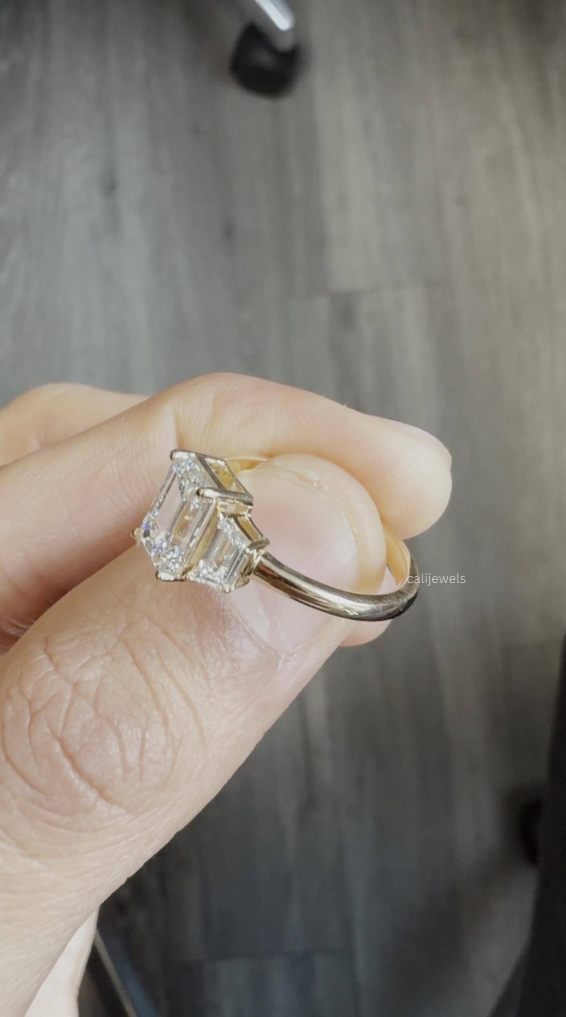 Emerald Lab Diamond Three Tone Engagement Ring