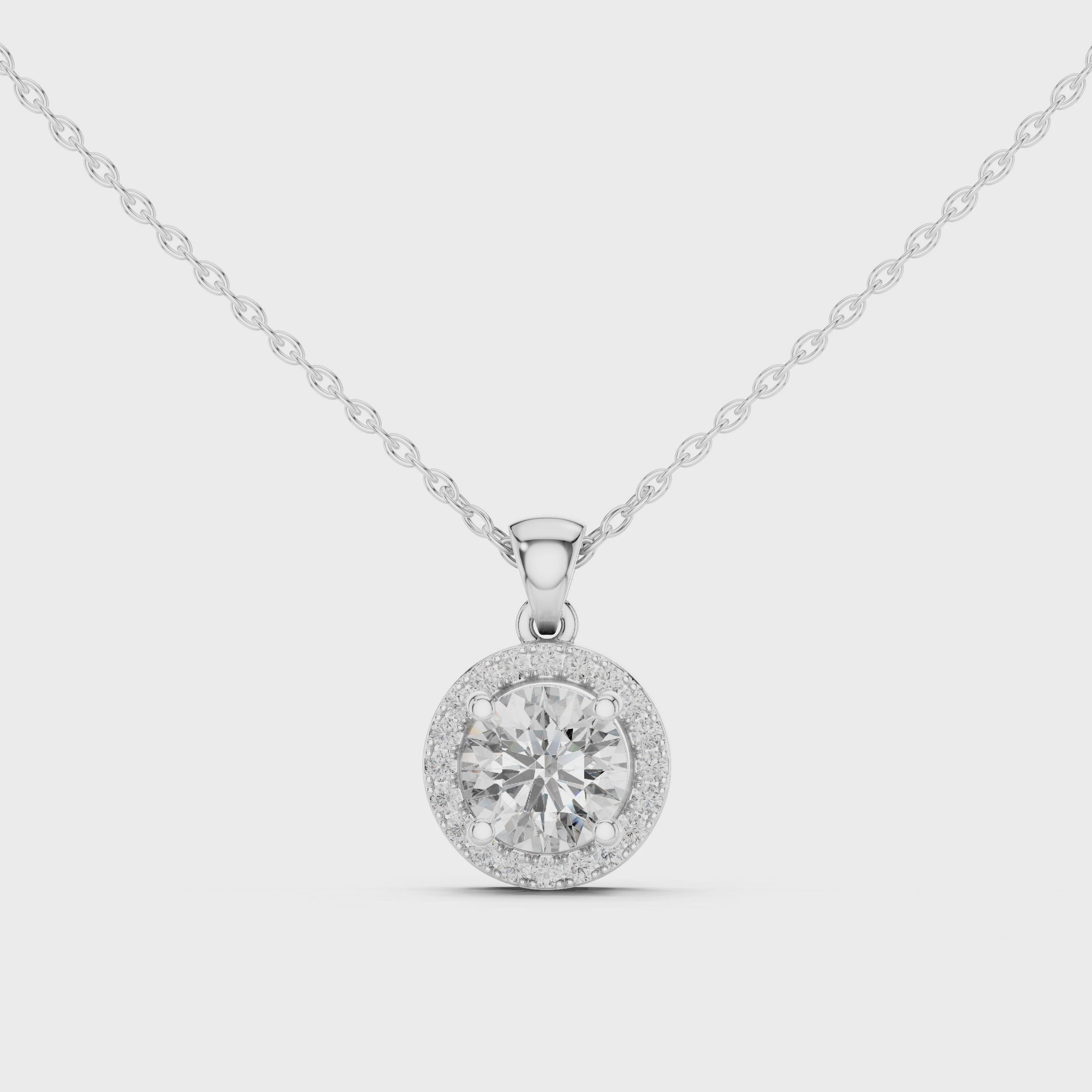 Brilliant Halo 1-CT Diamond Necklace in 14-KT White Gold